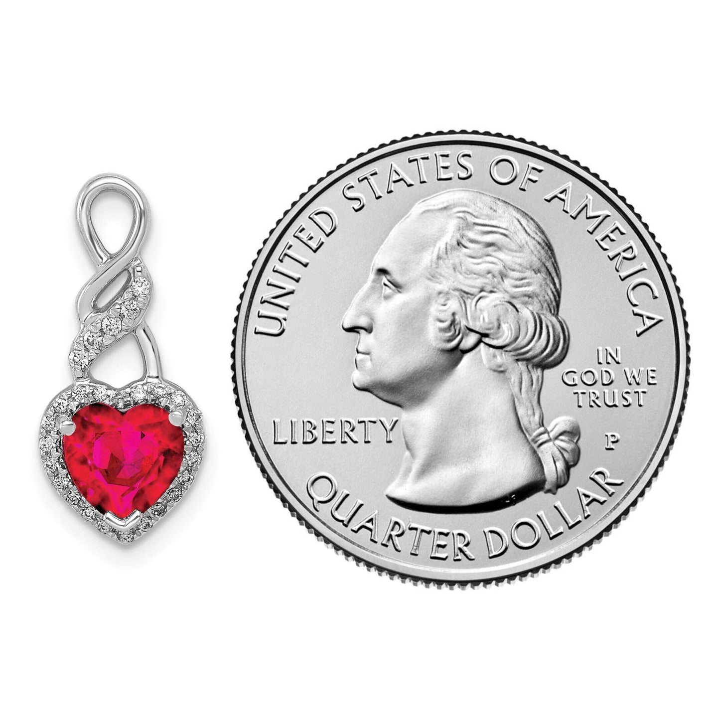 14K White Gold, Diamond, and Ruby Heart Chain Slide