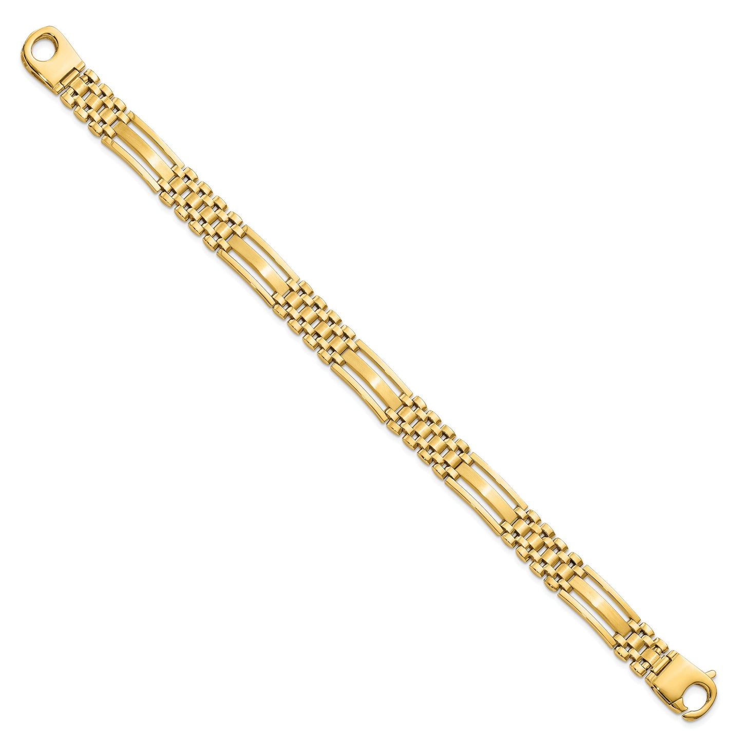 Semi-Solid 14K Yellow Gold Satin and Polished Link Bracelet, 8.75", 10.1mm Thick