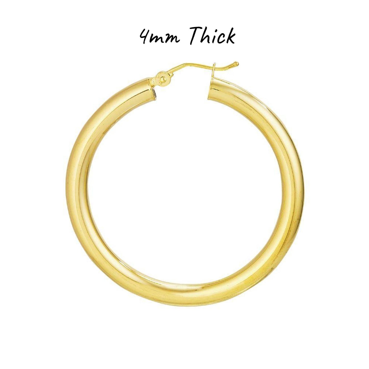 14K Yellow Gold Polished Hoop Earrings, 2mm-4mm Thick, 15mm-55mm Diameter