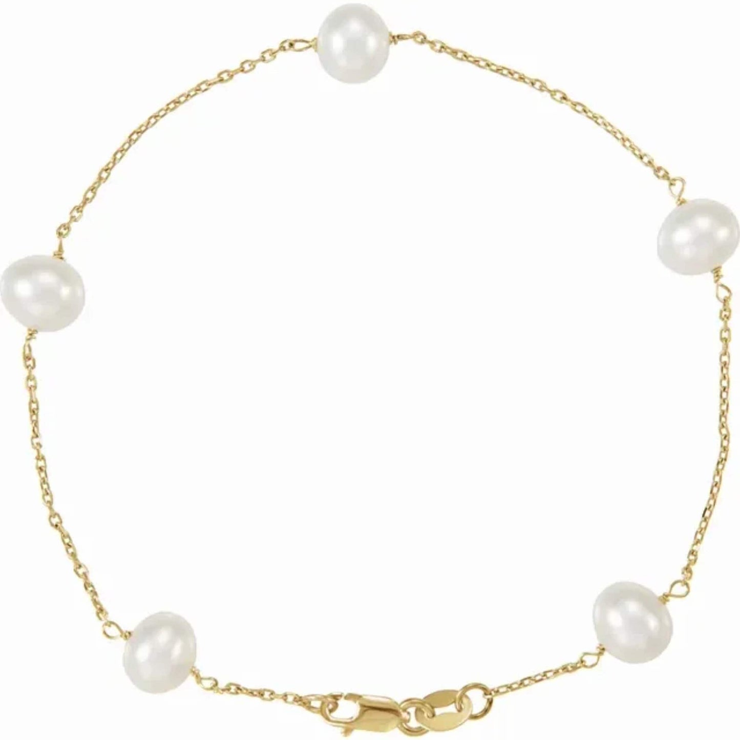 14K Yellow Gold 5-Station Pearl Bracelet