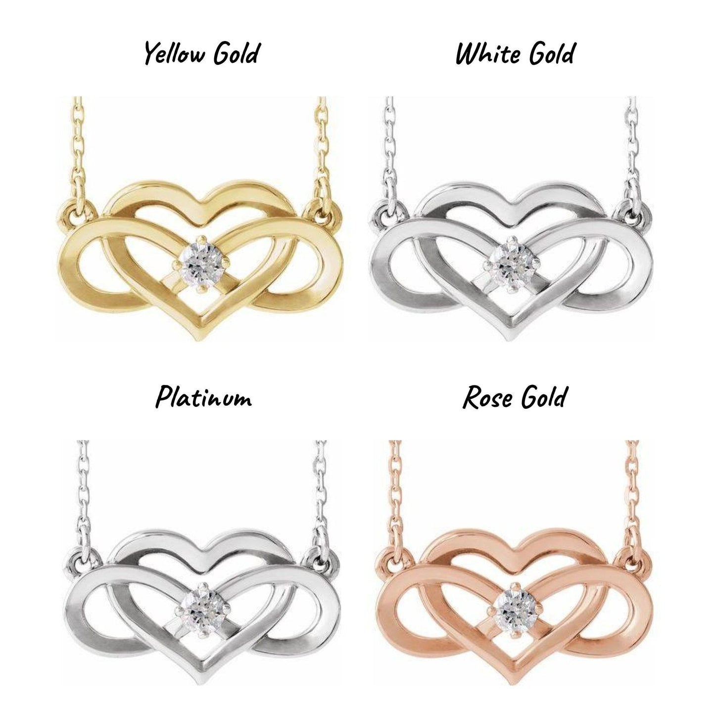 14K Yellow / White / Rose Gold or Platinum and Diamond Infinity-Inspired Heart Necklace