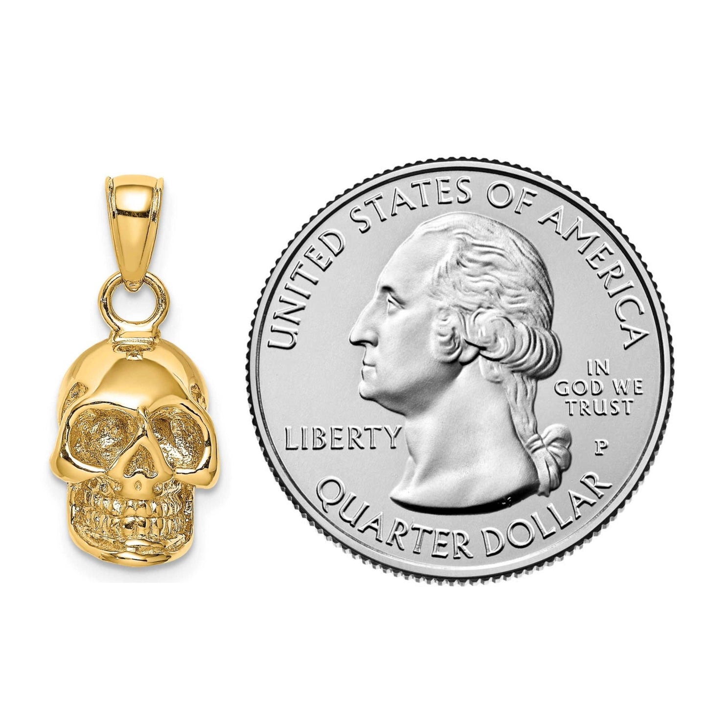 14K Yellow Gold 3D Skull Pendant