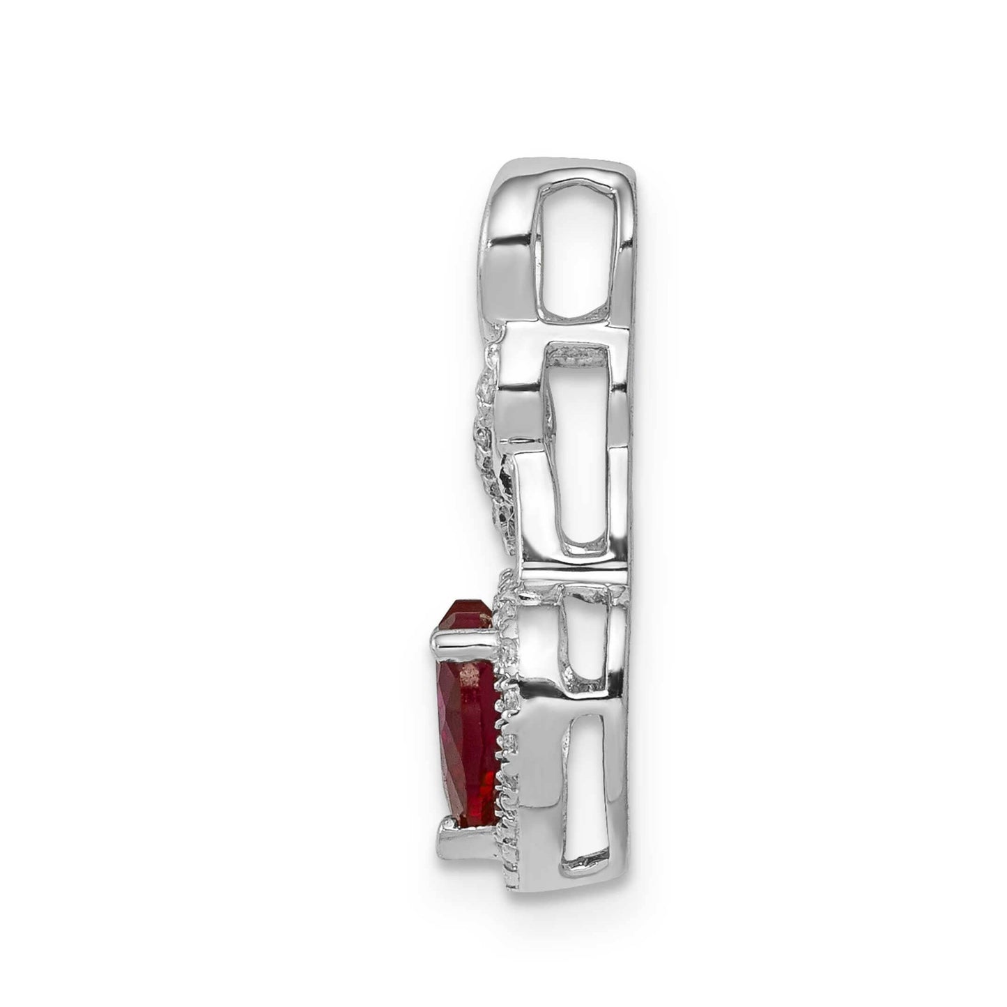 14K White Gold, Diamond, and Ruby Heart Chain Slide