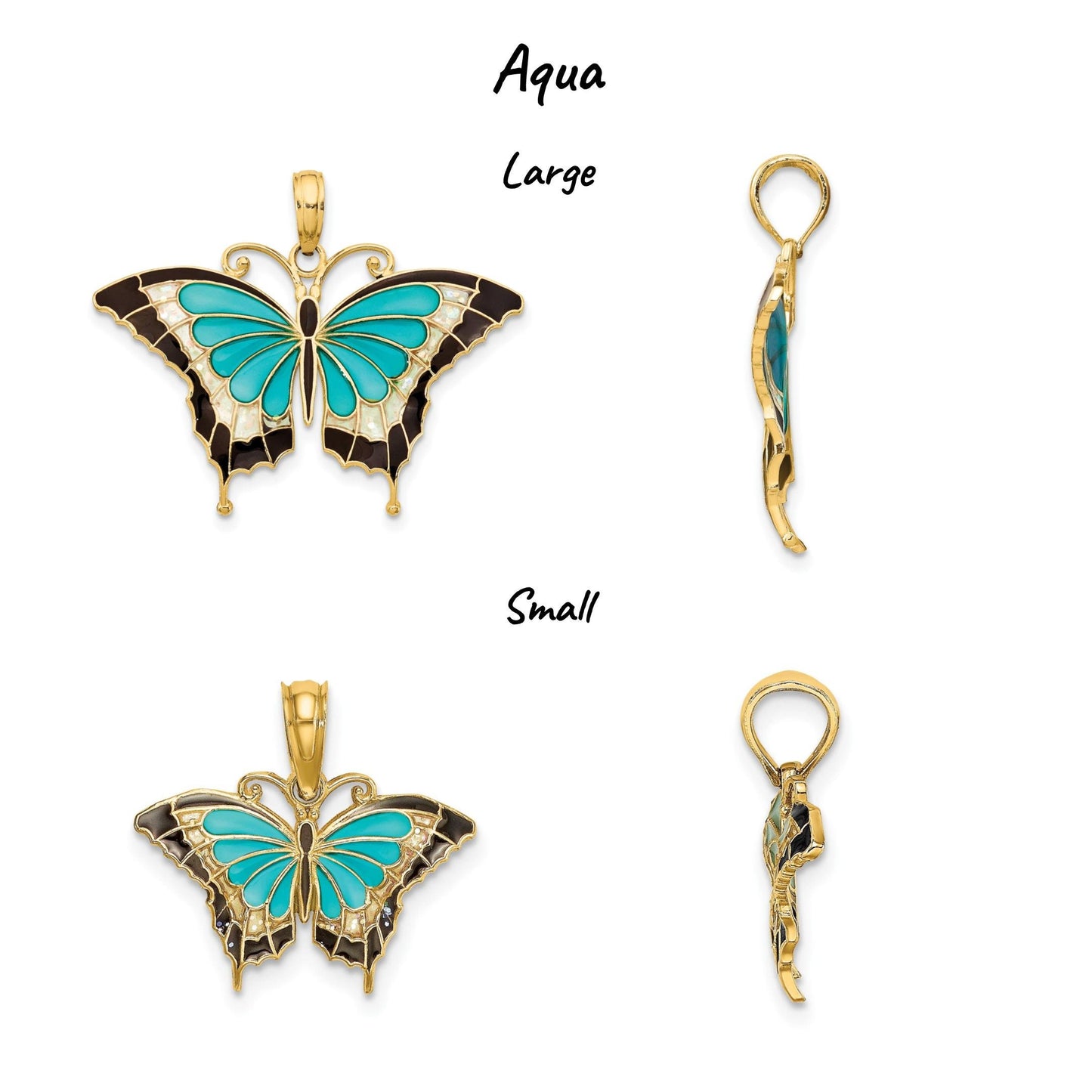 14K Yellow Gold Enameled Butterfly Pendant