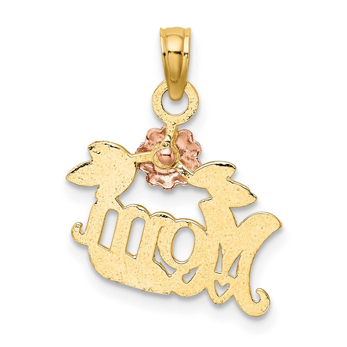 14K Yellow and Rose Gold Textured mom with Flower Charm