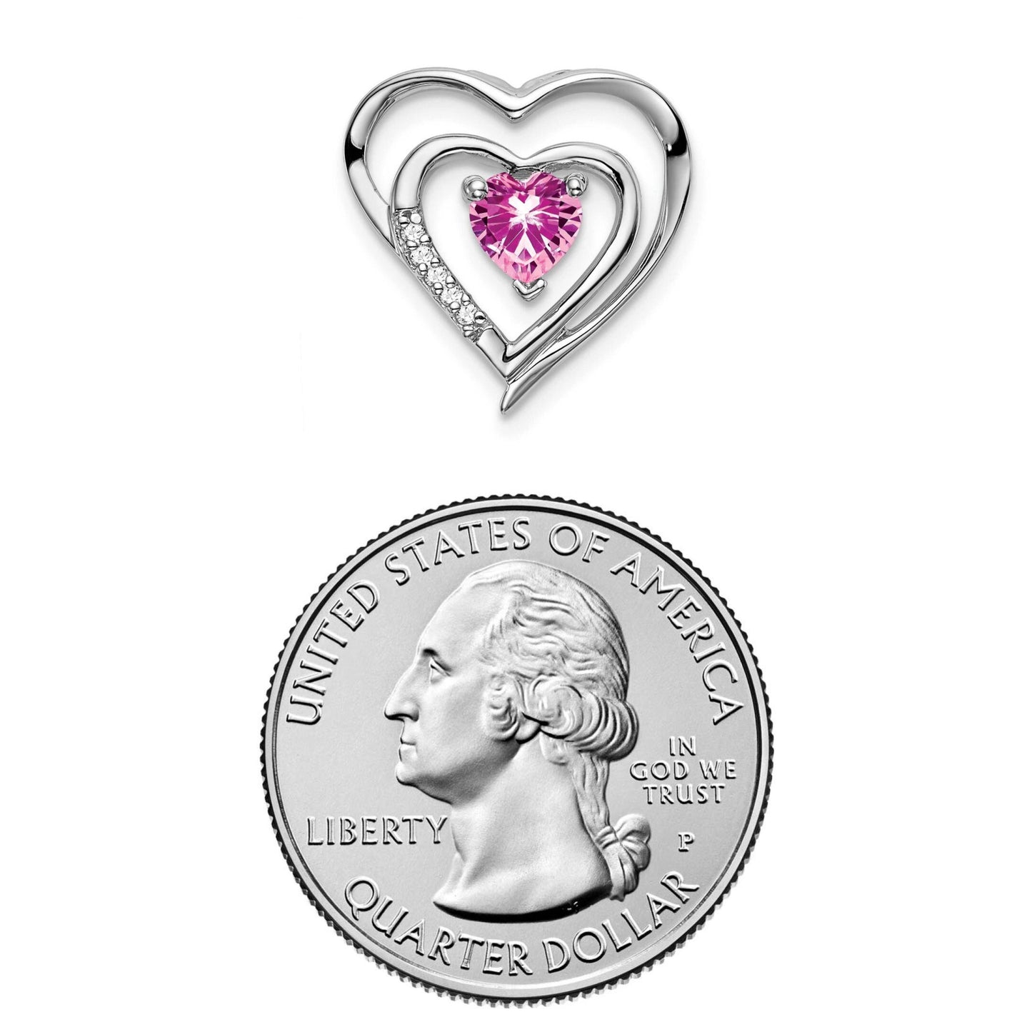 14K White Gold Created Pink Sapphire and Diamond Heart Pendant