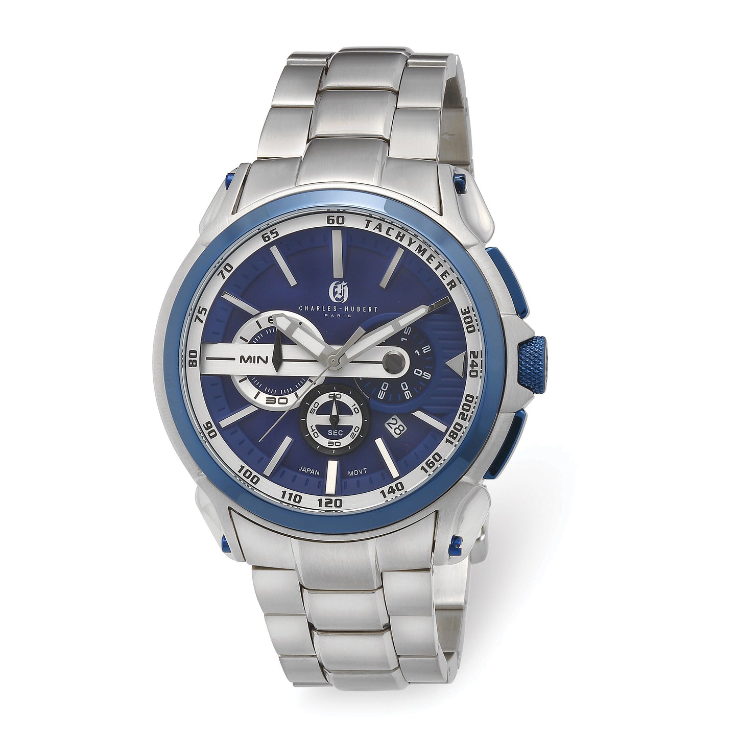 Charles Hubert Stainless Steel Band Chronograph White/Blue Dial, White/Black Dial, or Black/Black Dial Watch