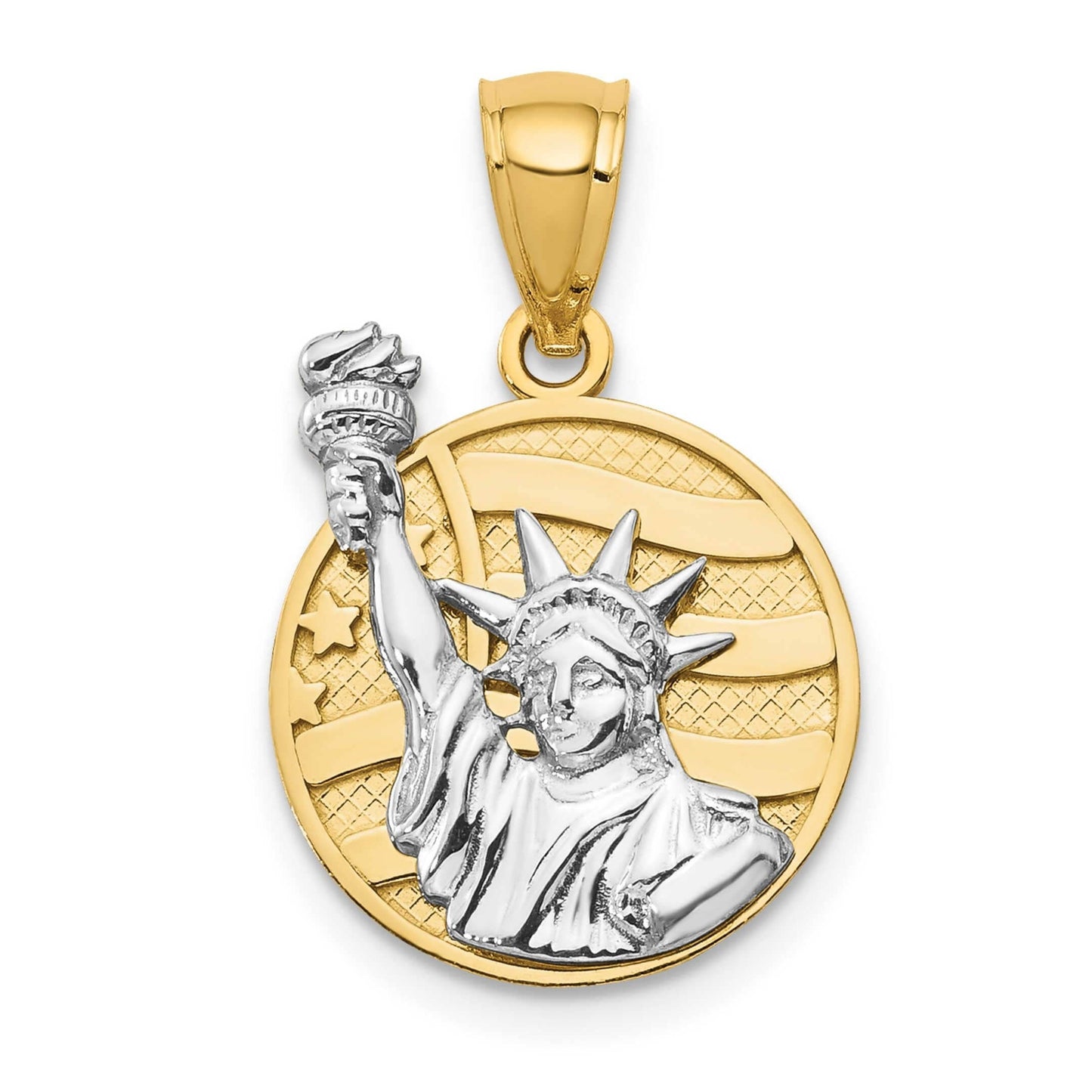 14K Yellow & White Gold Lady Liberty on American Flag Pendant