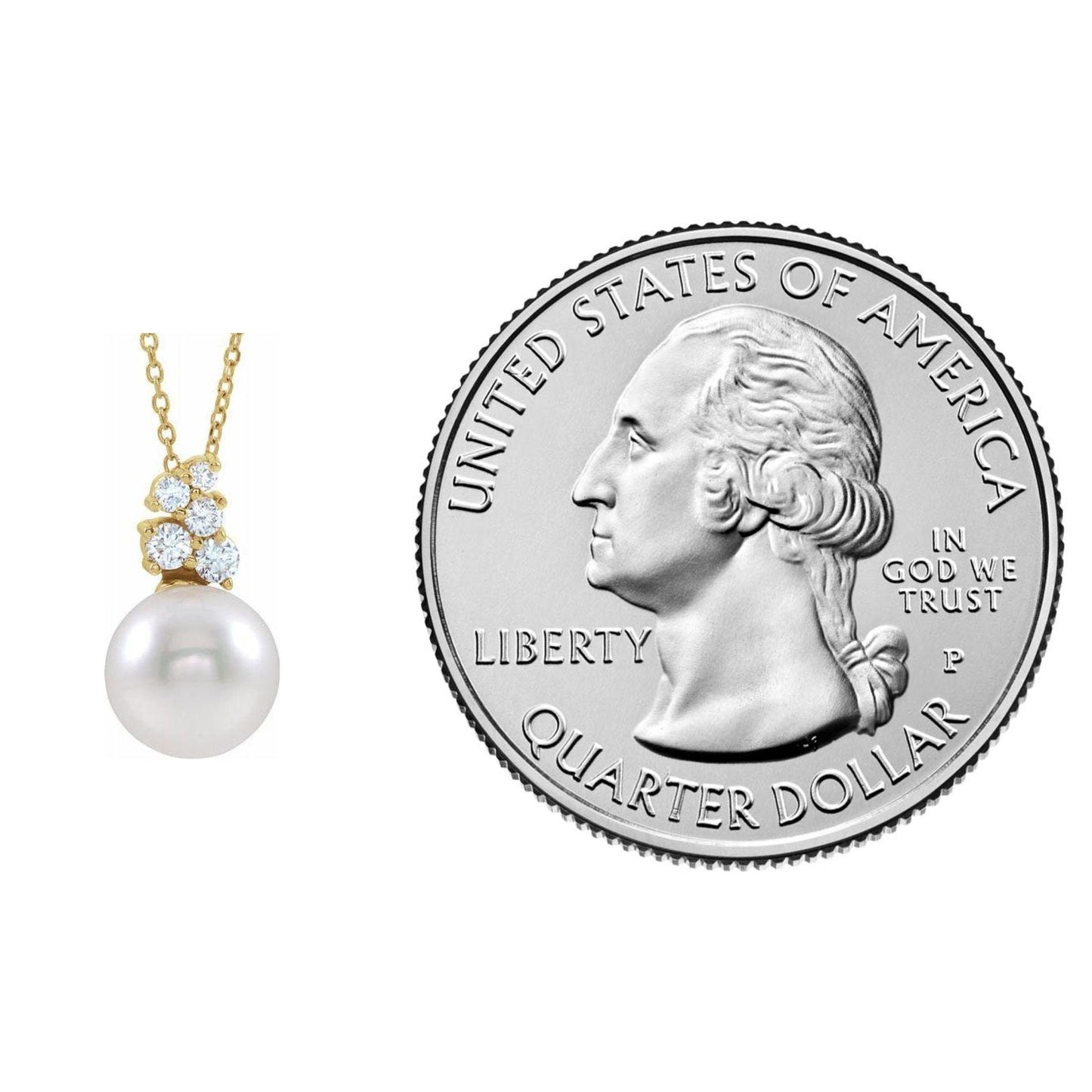 14K Yellow / White / Rose Gold or Platinum Freshwater Cultured Pearl and Diamond Cluster Necklace
