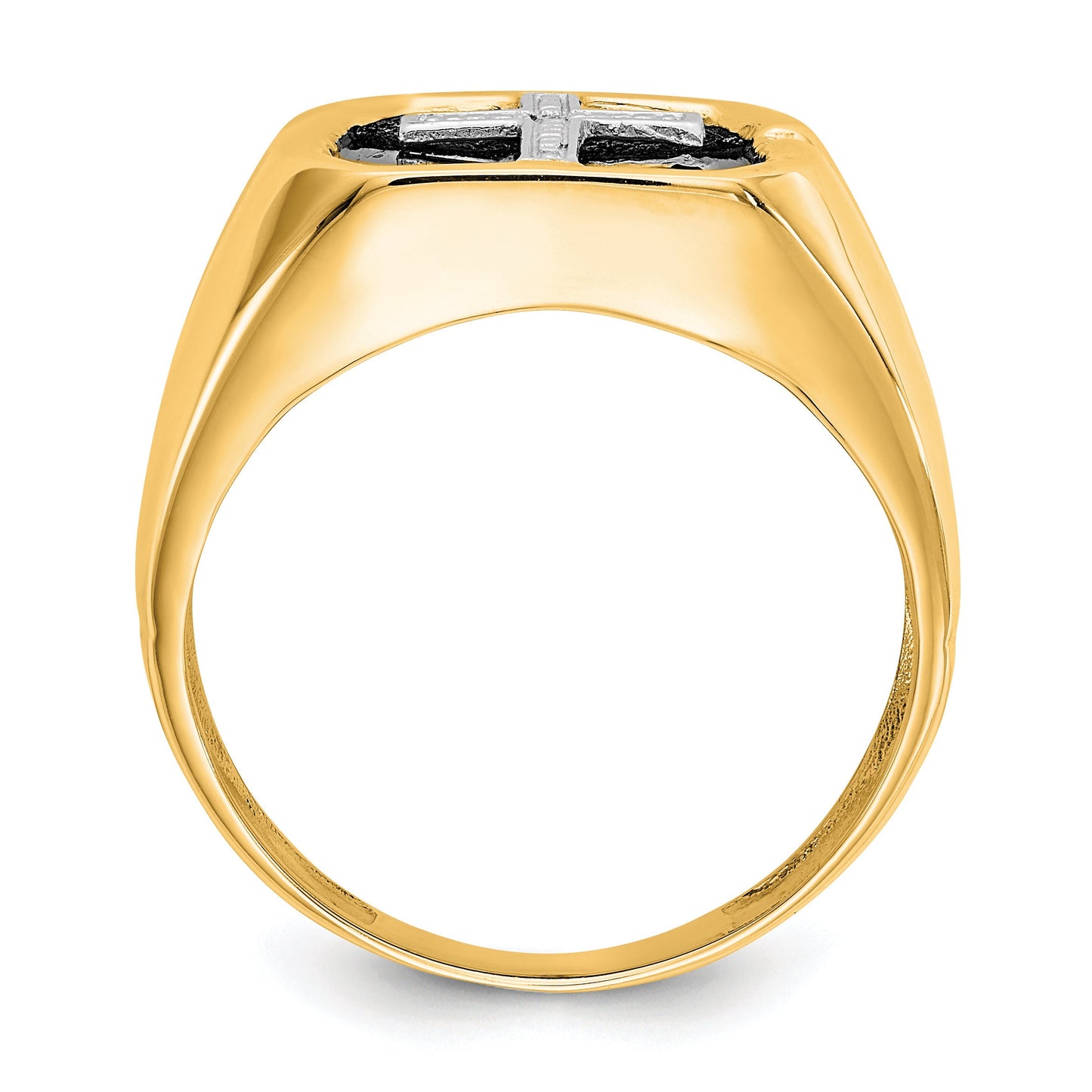 14K Yellow or White Gold and Diamond Onyx Cross Ring