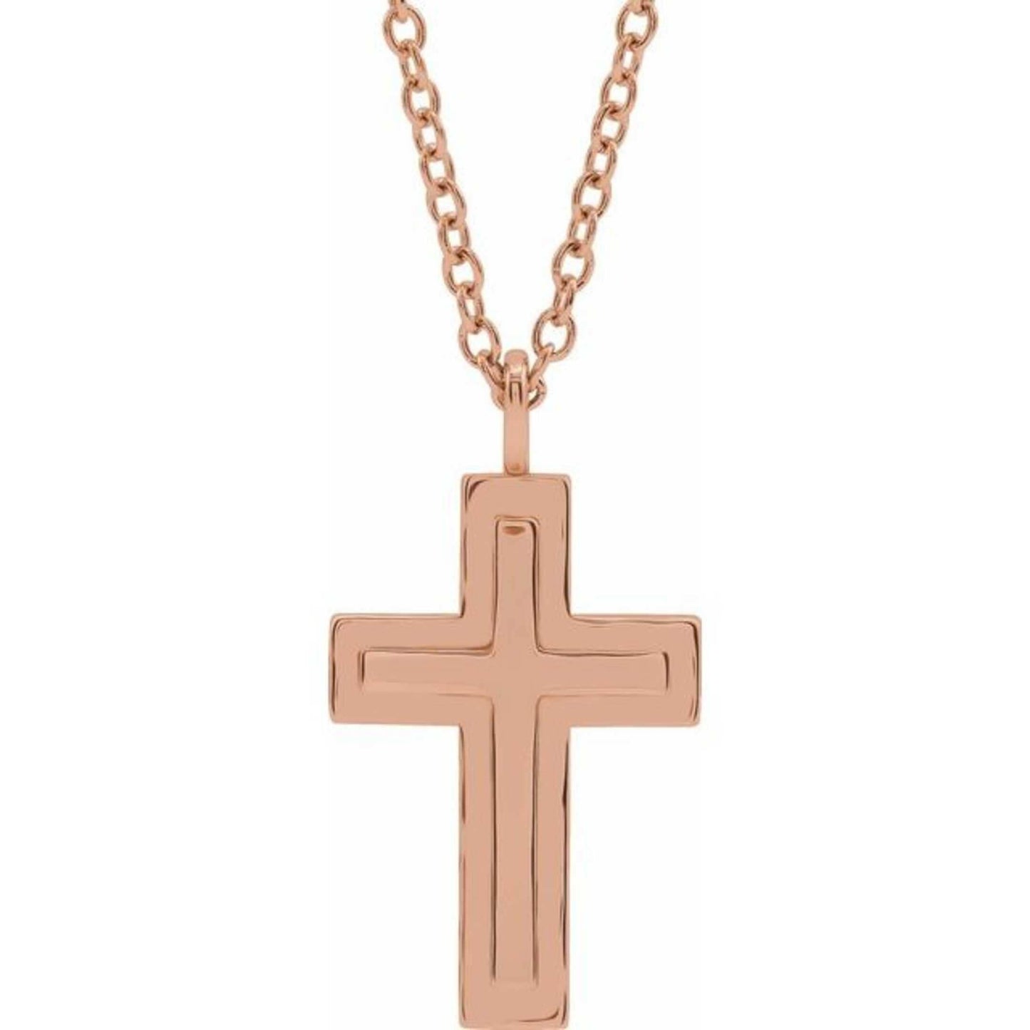 14K Yellow / White / Rose Gold or Platinum Textured Cross Pendant or Necklace