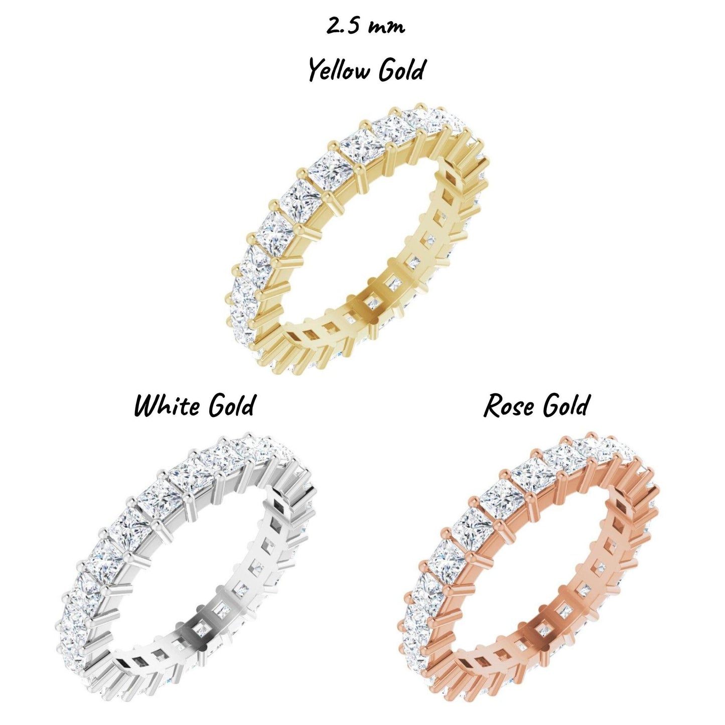 14K Yellow / White / Rose Gold or Platinum Square Diamond Eternity Band