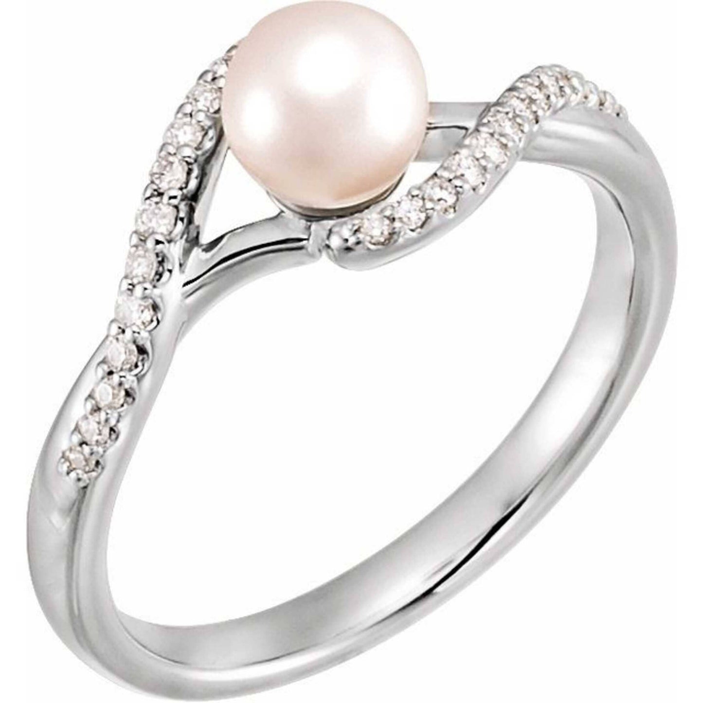 14K Yellow / White / Rose Gold or Platinum Freshwater Cultured Pearl & Diamond Bypass Ring