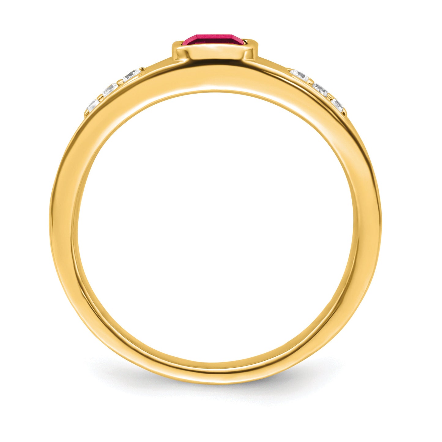 14K Yellow or White Gold and Diamond and Ruby or Created Sapphire Emerald-Cut Ring