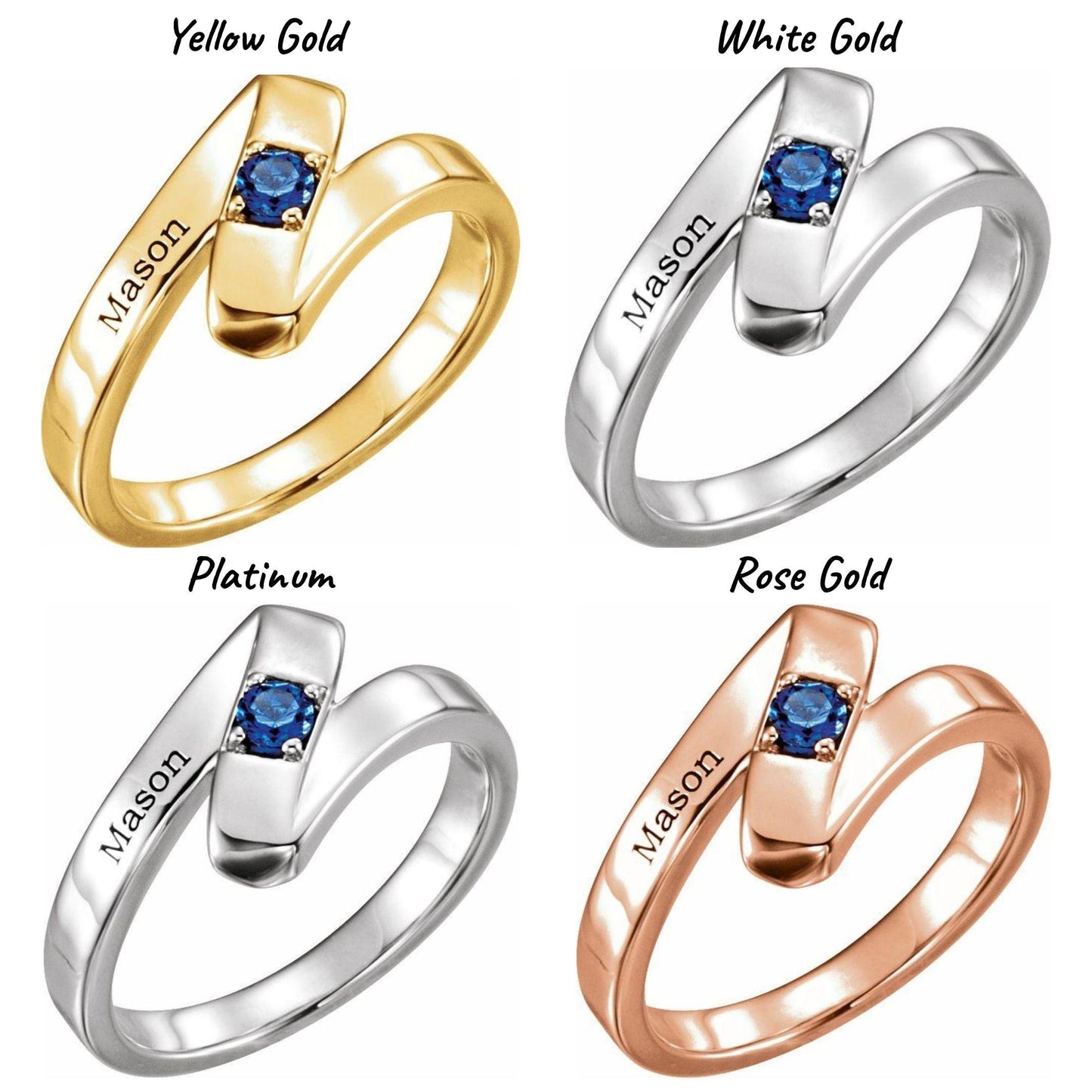 14K Yellow / White / Rose Gold or Platinum 1-5 Stone Engravable Family Ring
