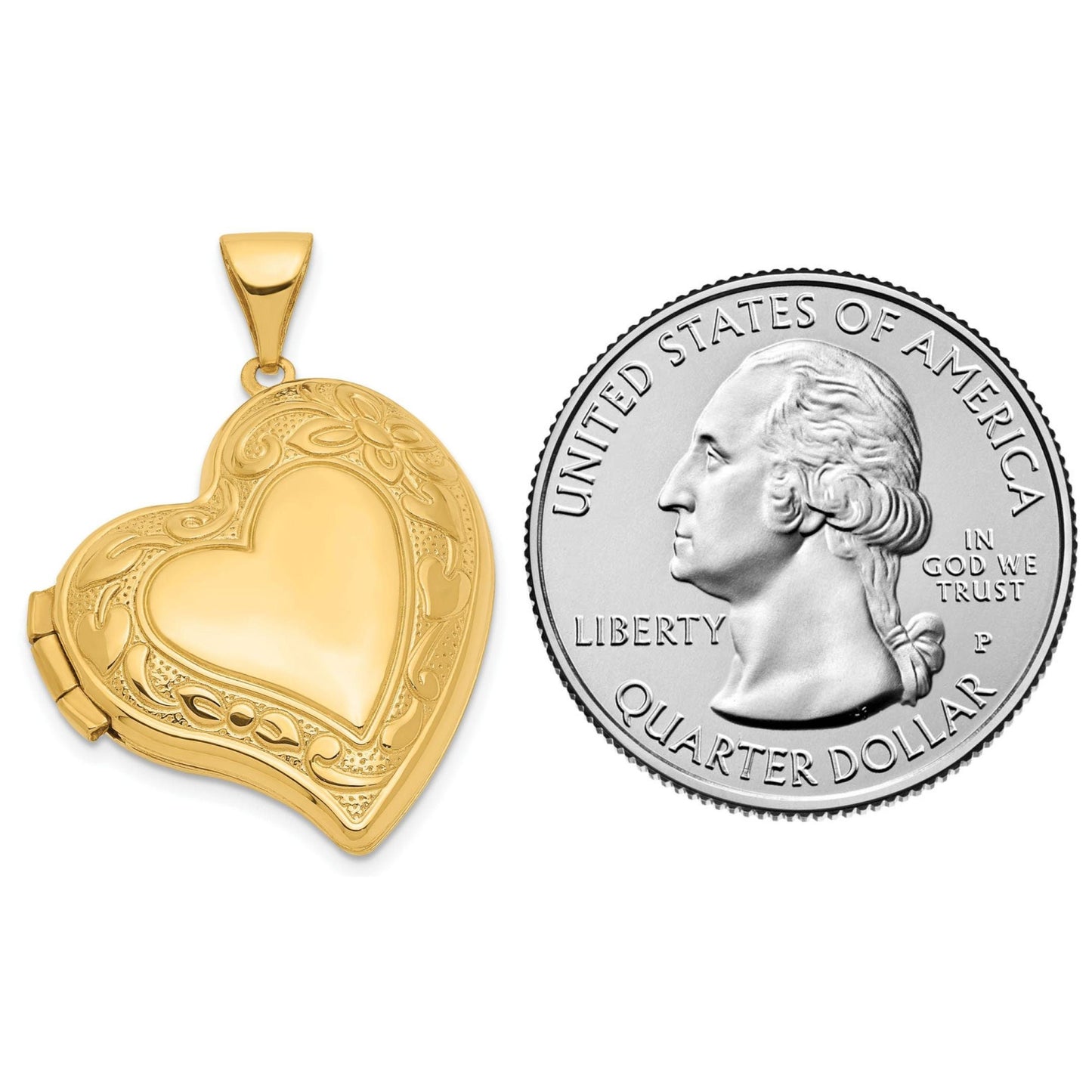 14K Yellow Gold Engravable Heart Shape Locket with Cute and Fancy Design and Floral Border