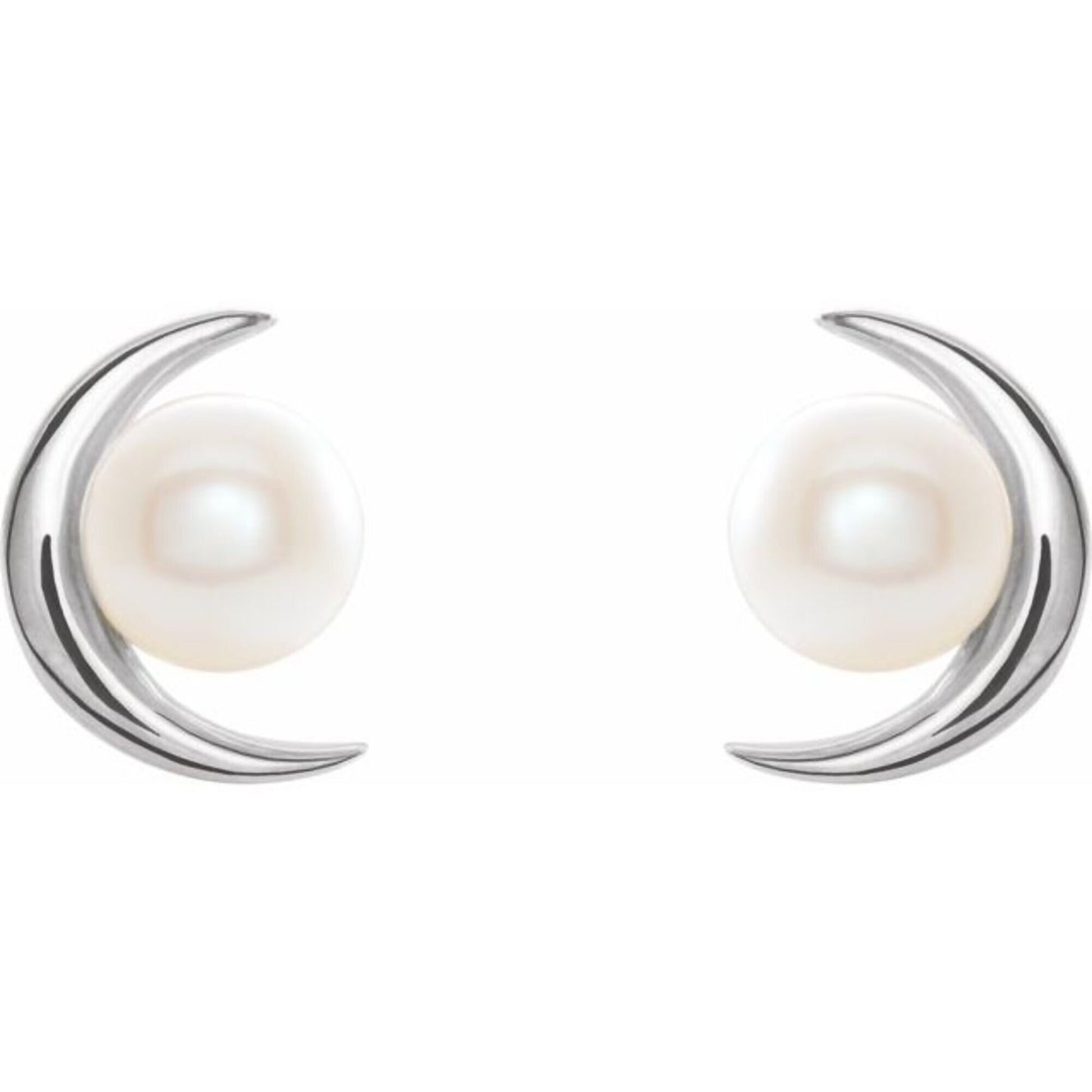 14K Yellow / White / Rose Gold or Platinum and Cultured Freshwater Pearl Crescent Moon Earrings