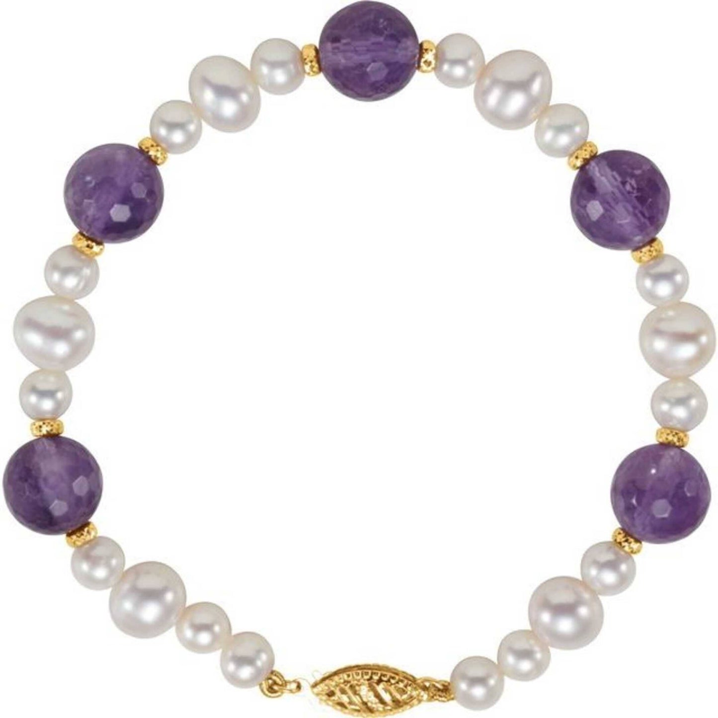 14K Yellow Gold Freshwater Cultured Pearl & Amethyst Bracelet