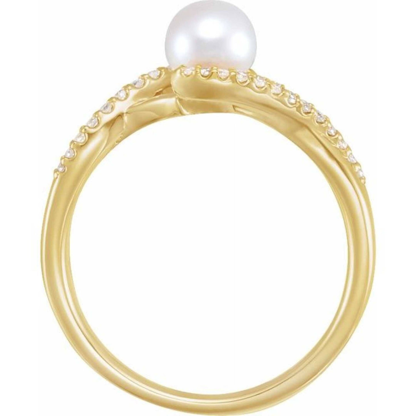 14K Yellow / White / Rose Gold or Platinum Freshwater Cultured Pearl & Diamond Bypass Ring