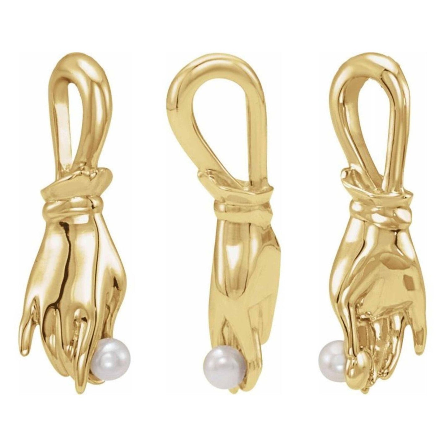 14K Yellow / White / Rose Gold or Platinum White Seed Pearl Buddha Hand Pendant or Necklace