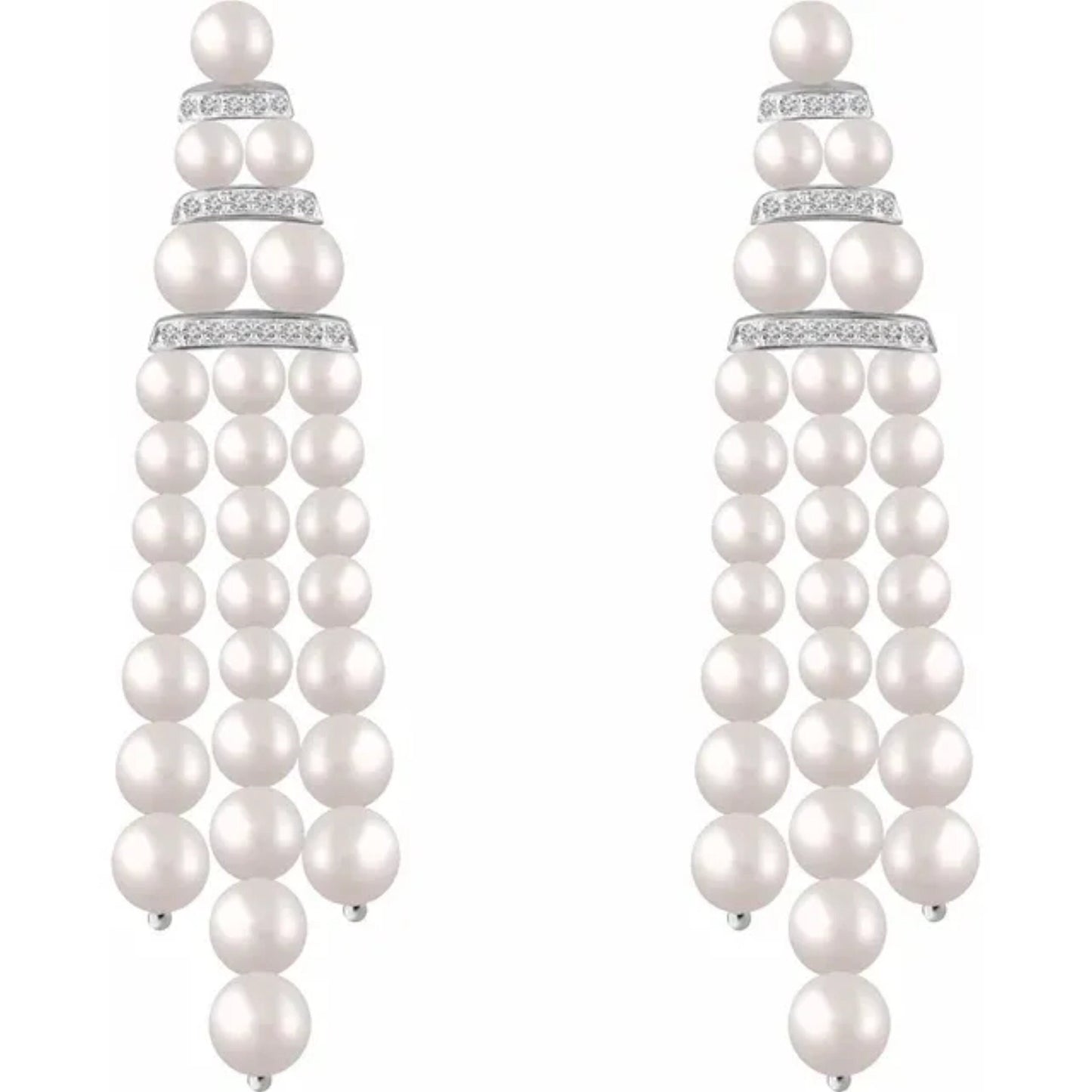 14K White Gold Freshwater Pearl & Diamond Earrings