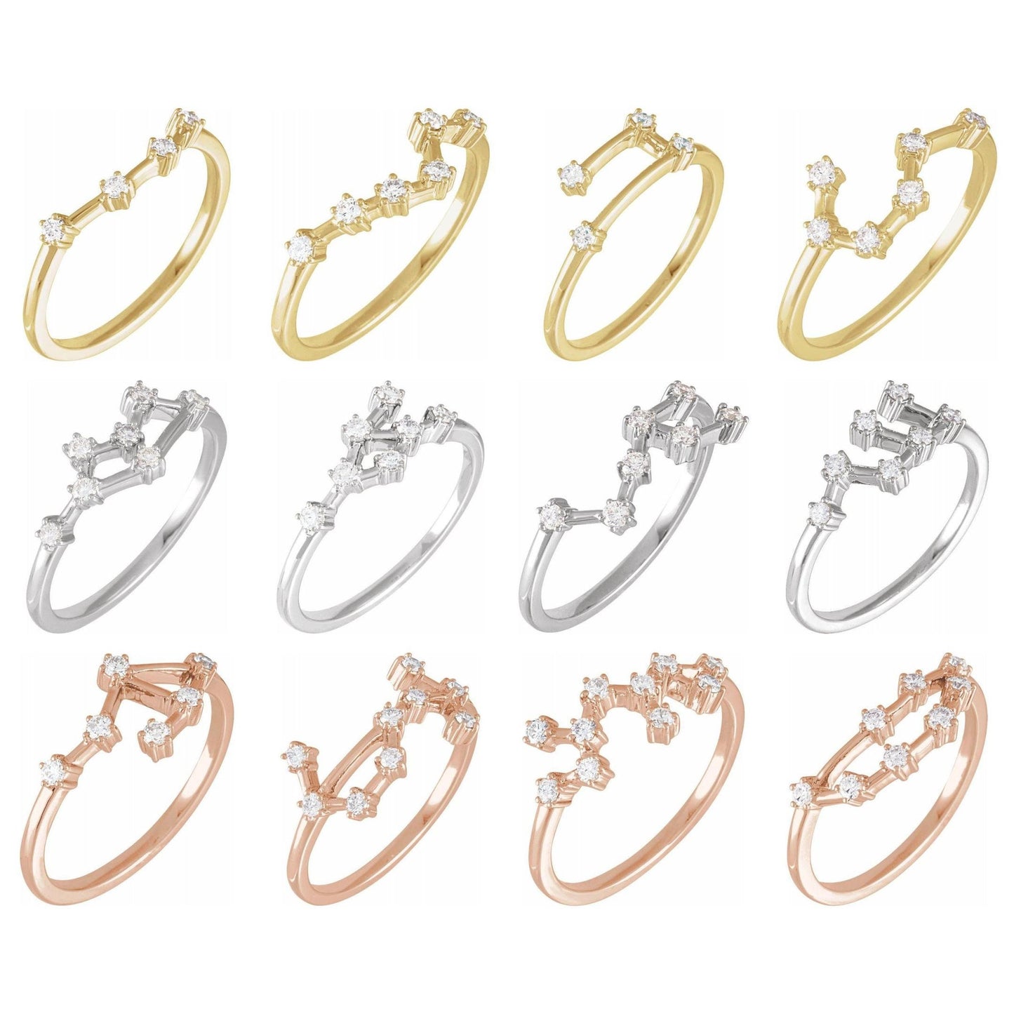 14K Yellow, White, or Rose Gold and Diamond Zodiac Constellation Ring