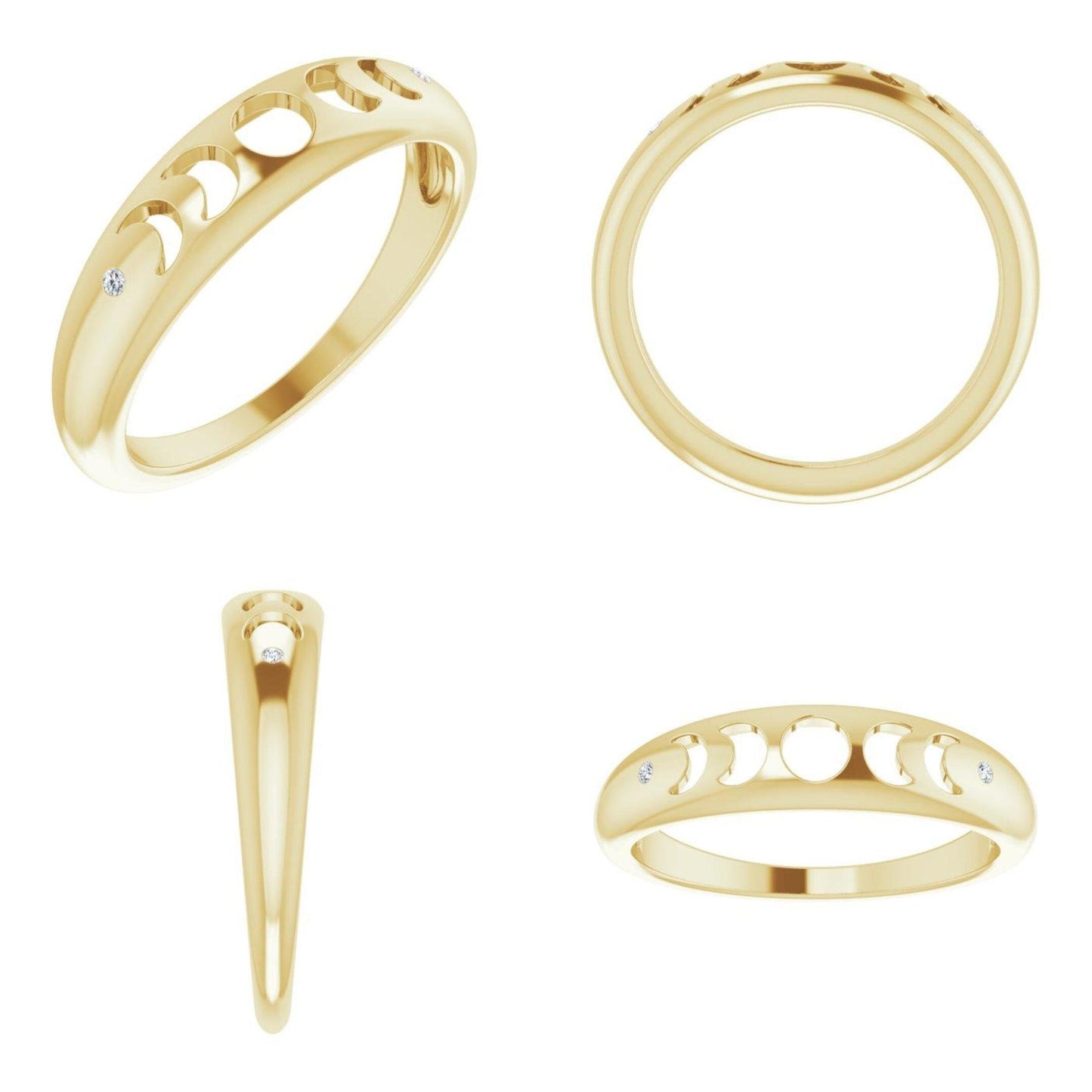 14K Yellow / White / Rose Gold or Platinum and Diamond Moon Phase Ring