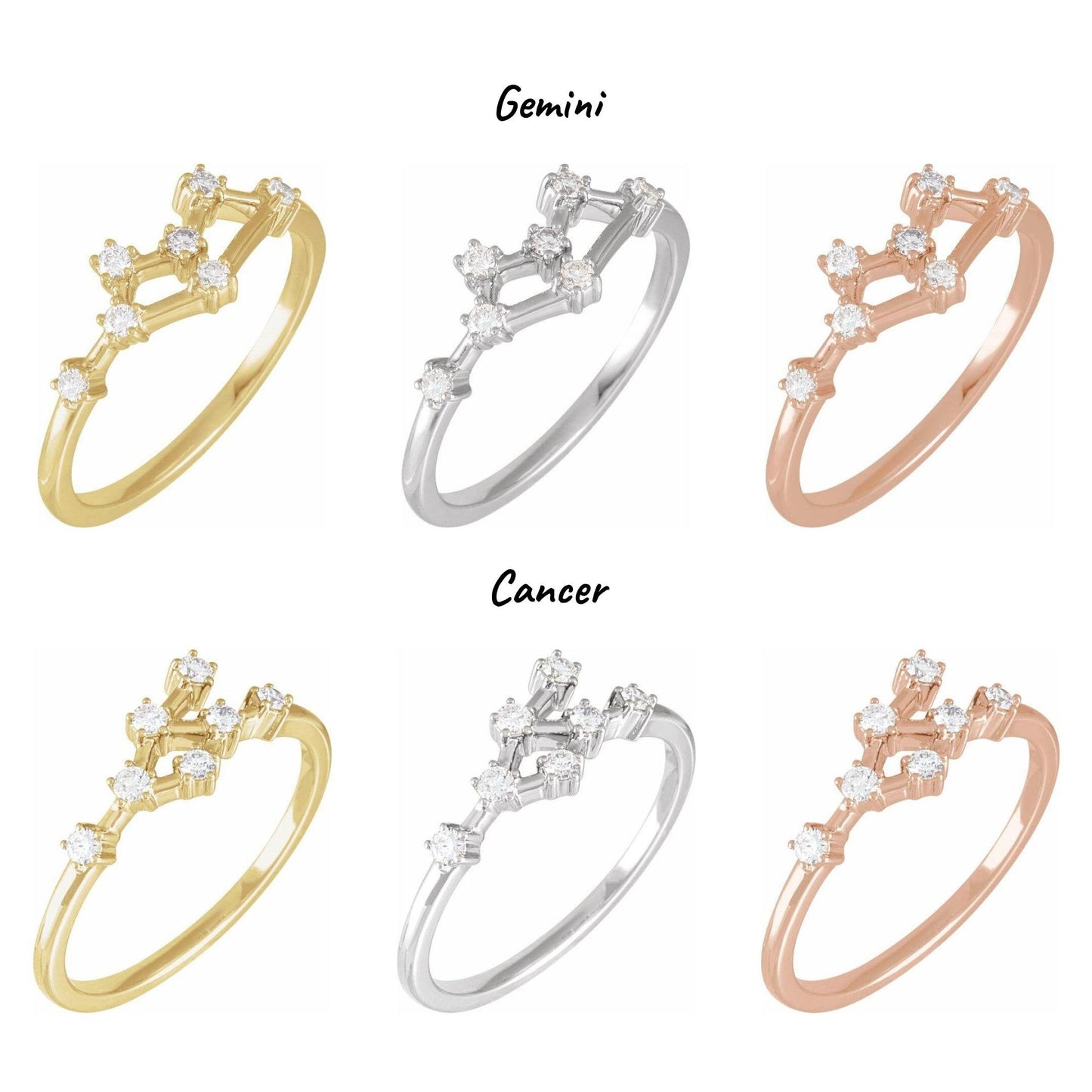 14K Yellow, White, or Rose Gold and Diamond Zodiac Constellation Ring
