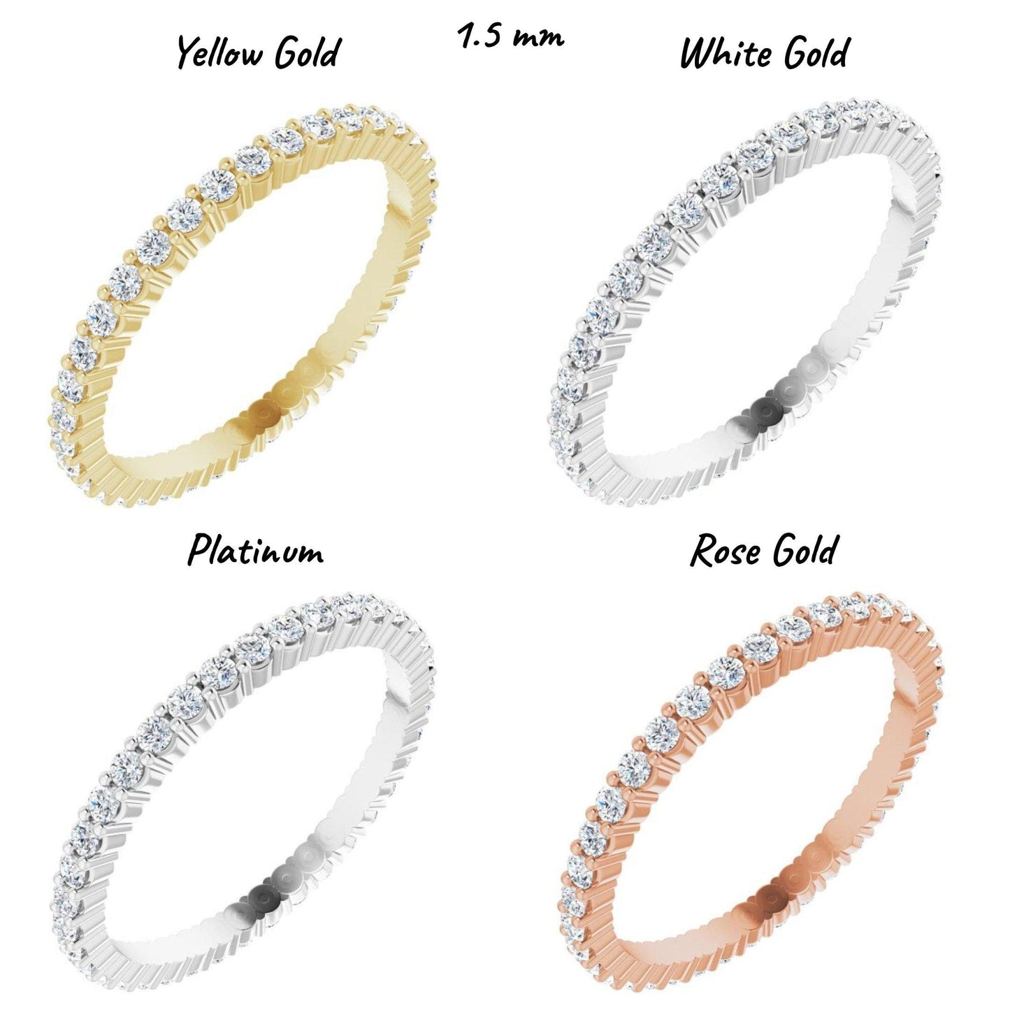 14K Yellow / White / Rose Gold or Platinum Round Diamond Eternity Band