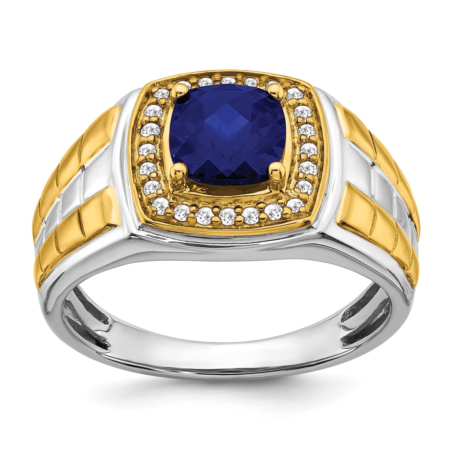 14K Yellow and White Gold Two-Tone Diamond and Created Ruby or Created Sapphire Ring