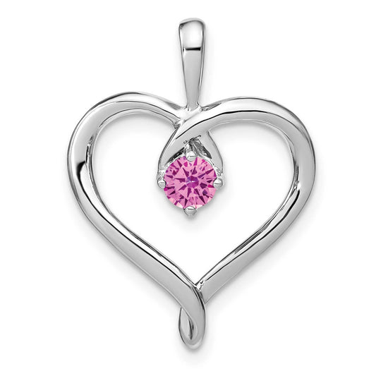 14K White Gold Created Pink Sapphire Heart Pendant