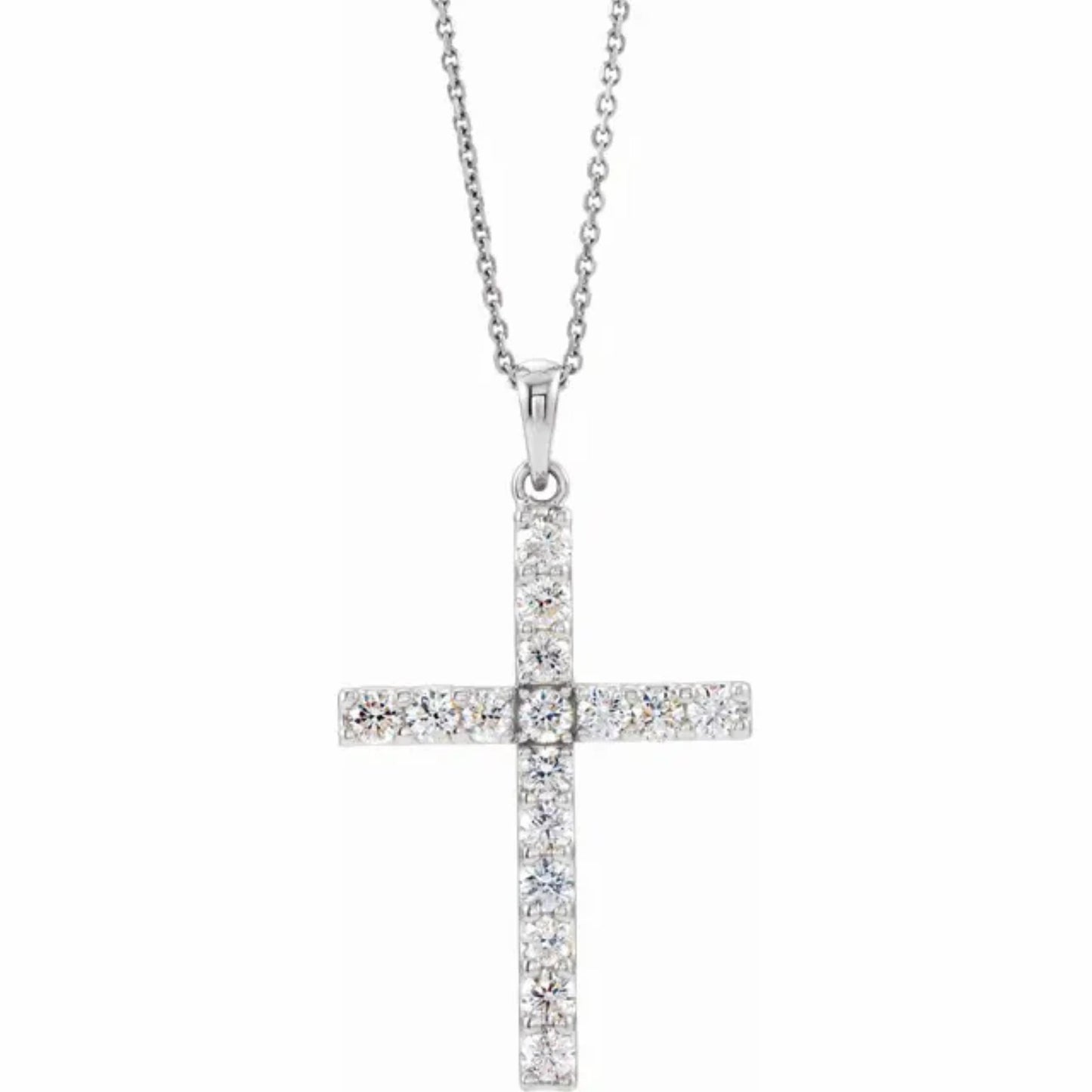 14K Yellow, White, or Rose Gold and Diamond Cross Necklace