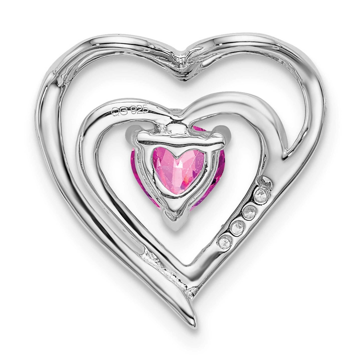 14K White Gold Created Pink Sapphire and Diamond Heart Pendant