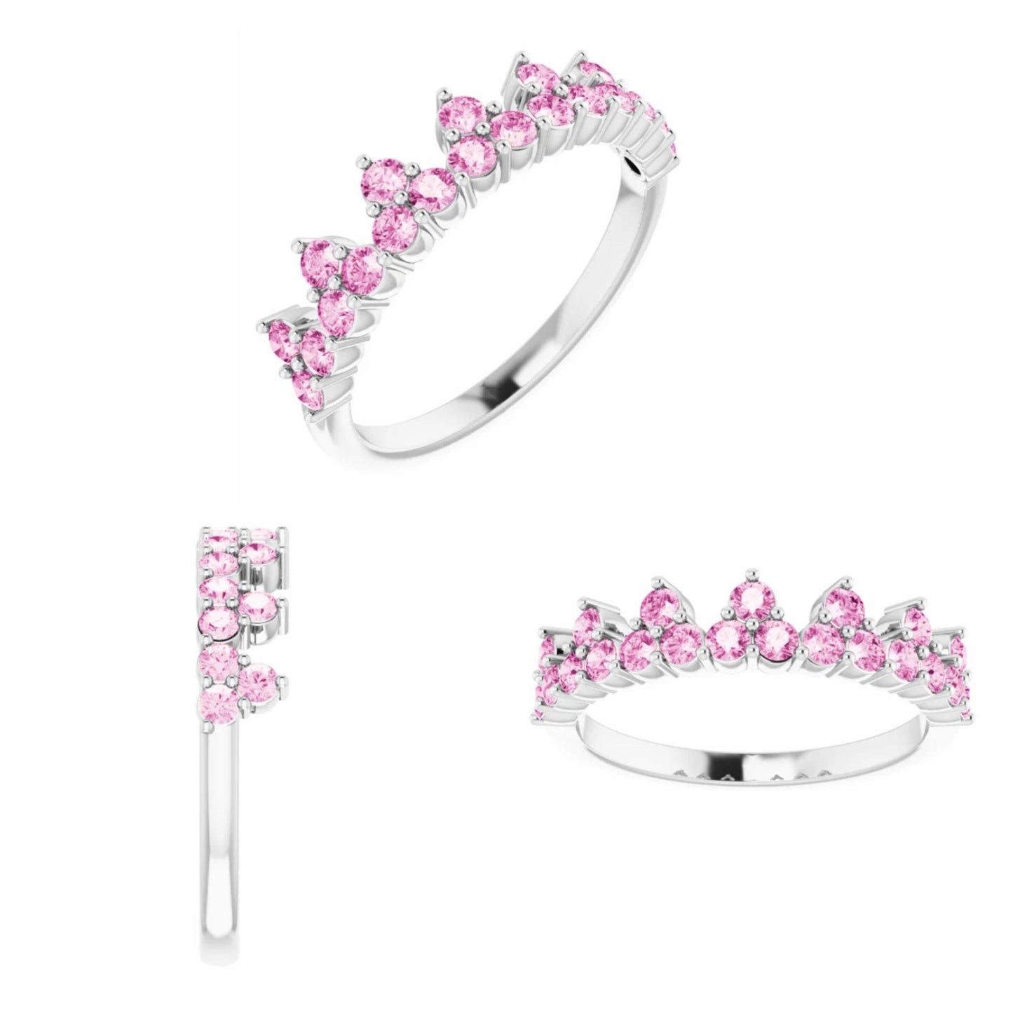 14K Yellow / White / Rose Gold or Platinum Gemstone Stackable Crown Ring