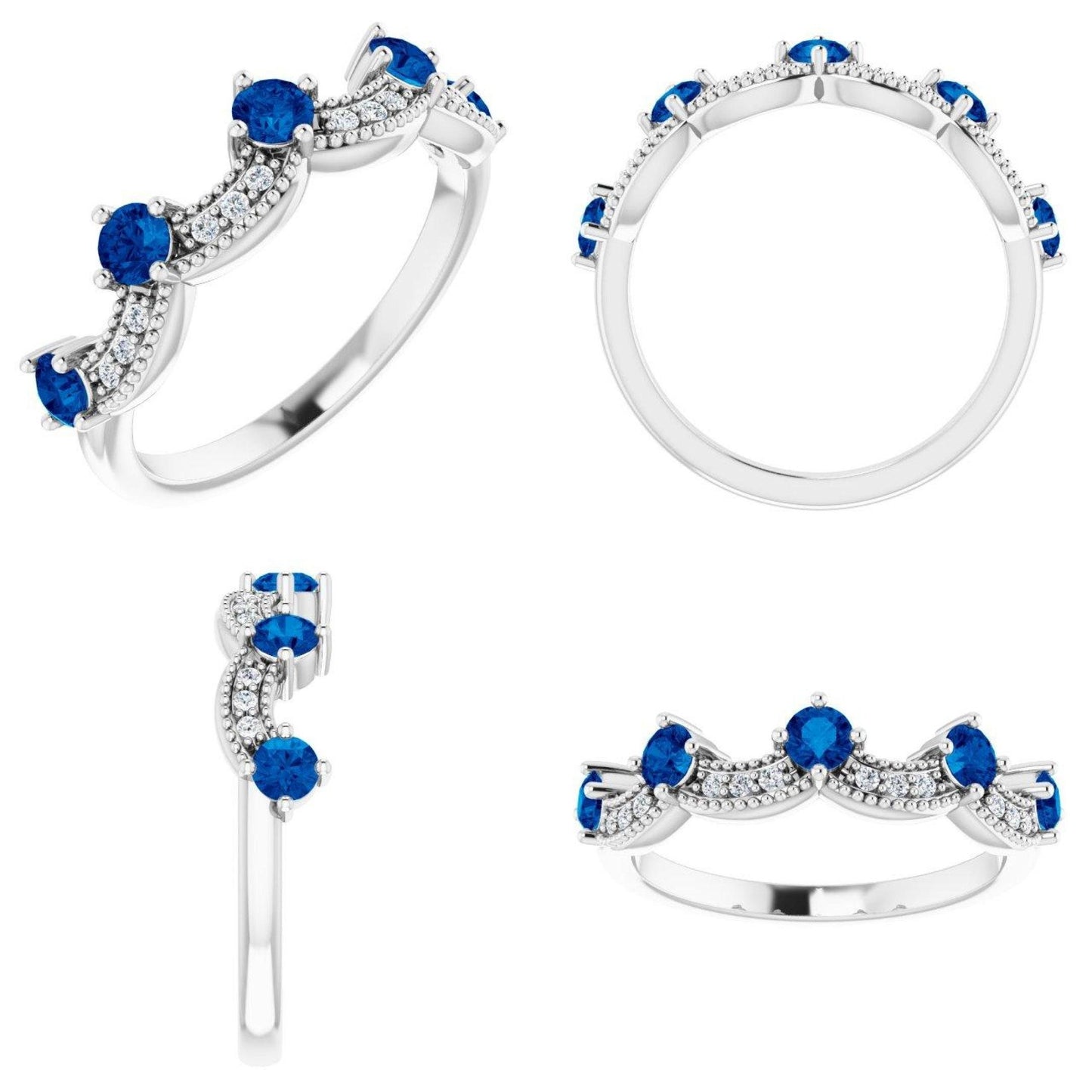 14K Yellow / White / Rose Gold or Platinum Birthstone and Diamond Crown Ring