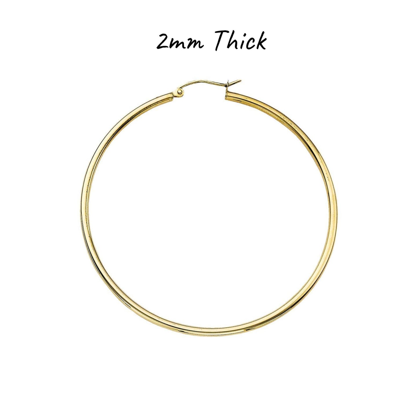 14K Yellow Gold Polished Hoop Earrings, 2mm-4mm Thick, 15mm-55mm Diameter