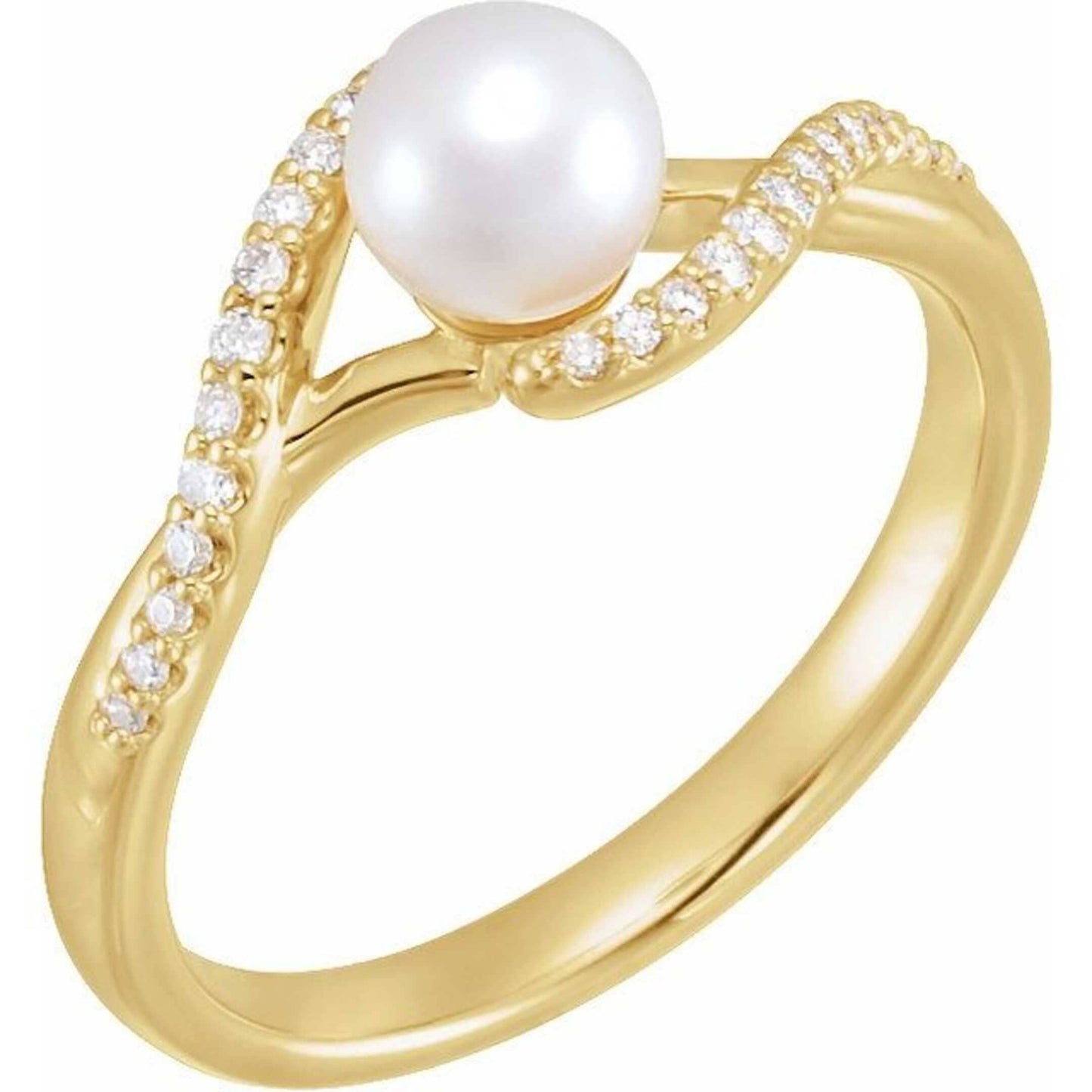 14K Yellow / White / Rose Gold or Platinum Freshwater Cultured Pearl & Diamond Bypass Ring