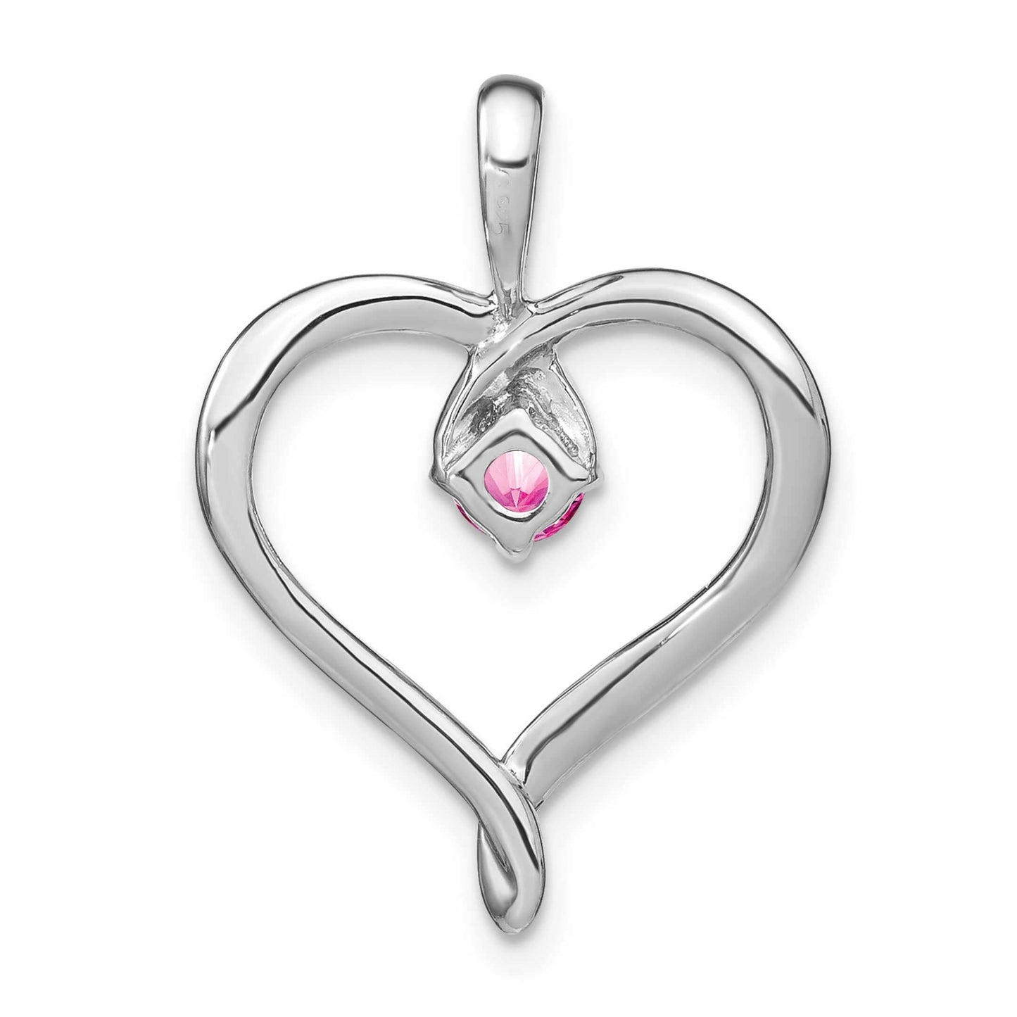 14K White Gold Created Pink Sapphire Heart Pendant