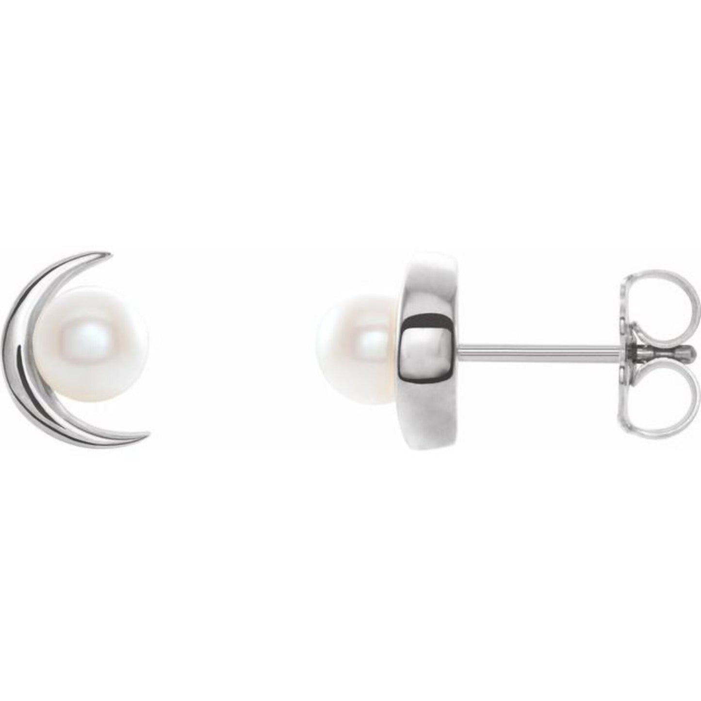 14K Yellow / White / Rose Gold or Platinum and Cultured Freshwater Pearl Crescent Moon Earrings