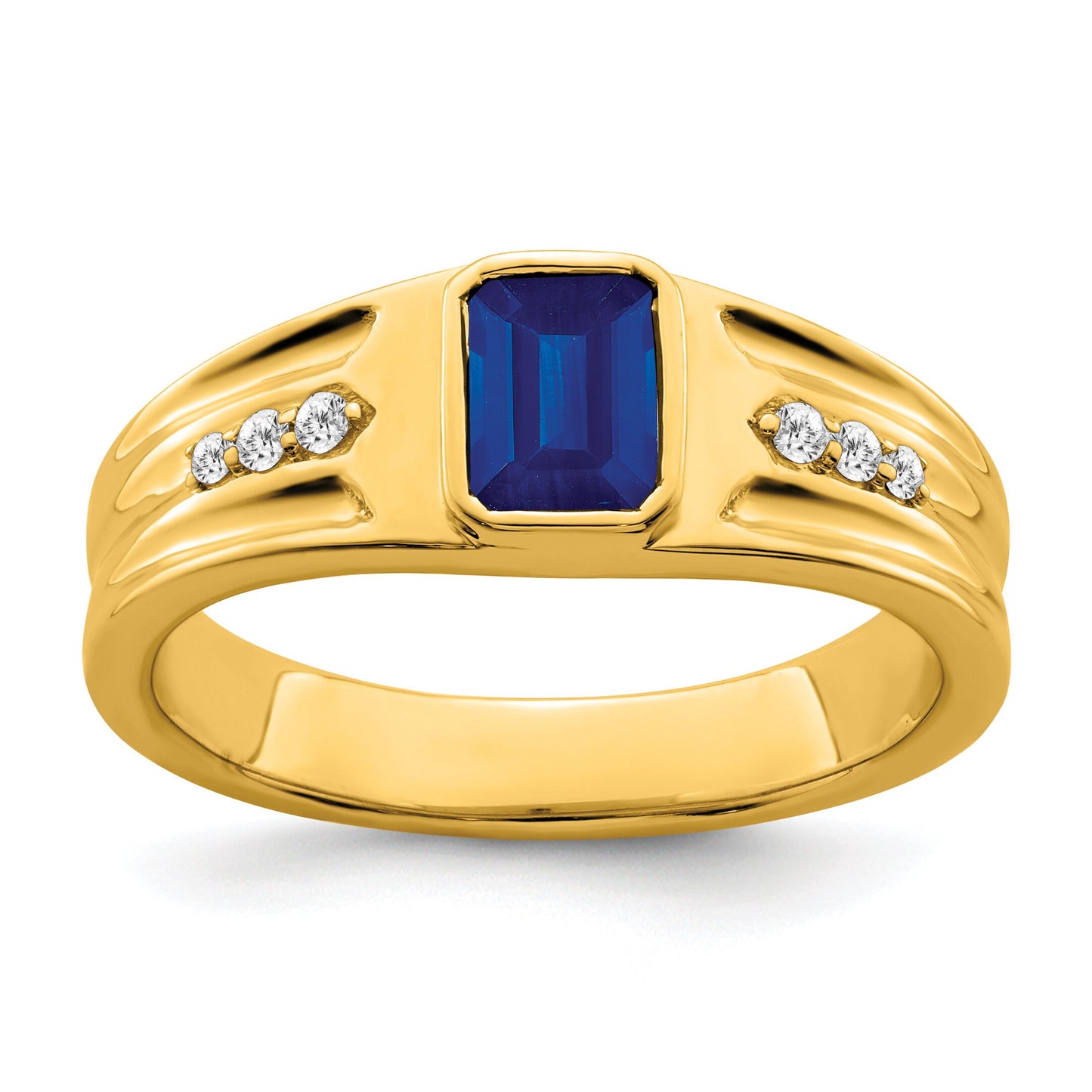 14K Yellow or White Gold and Diamond and Ruby or Created Sapphire Emerald-Cut Ring