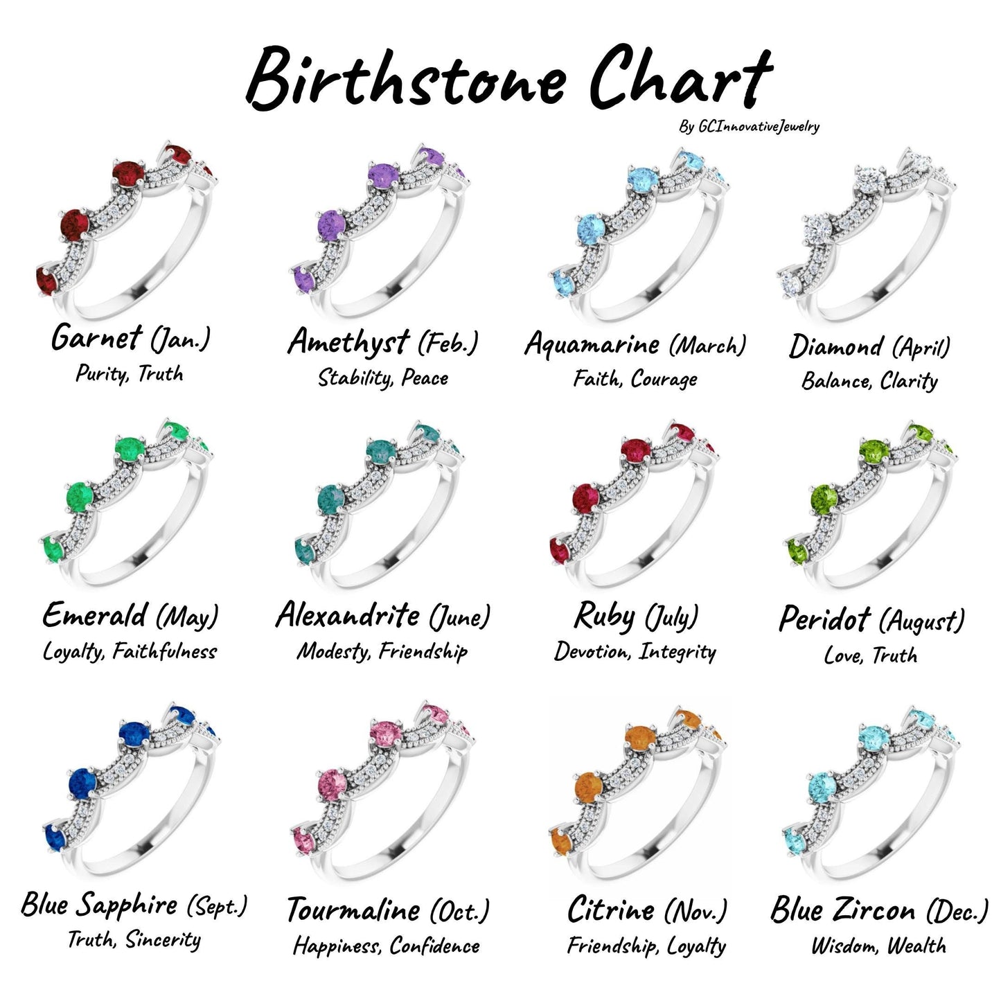 14K Yellow / White / Rose Gold or Platinum Birthstone and Diamond Crown Ring