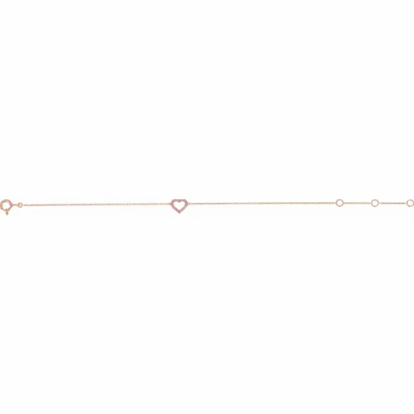 14K Rose Gold Adjustable Pink Sapphire Heart Bracelet