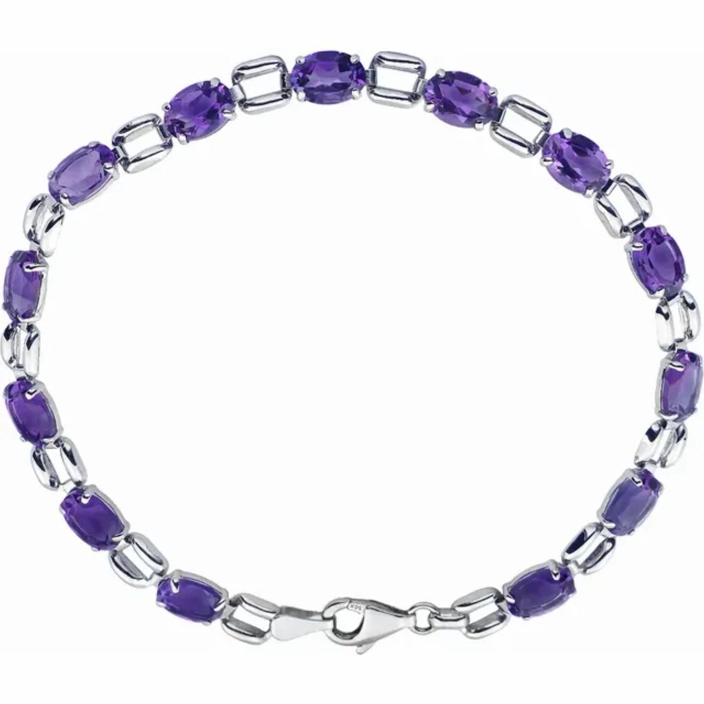 14K White Gold Oval Blue Sapphire, Blue Topaz, or Amethyst 7" Bracelet