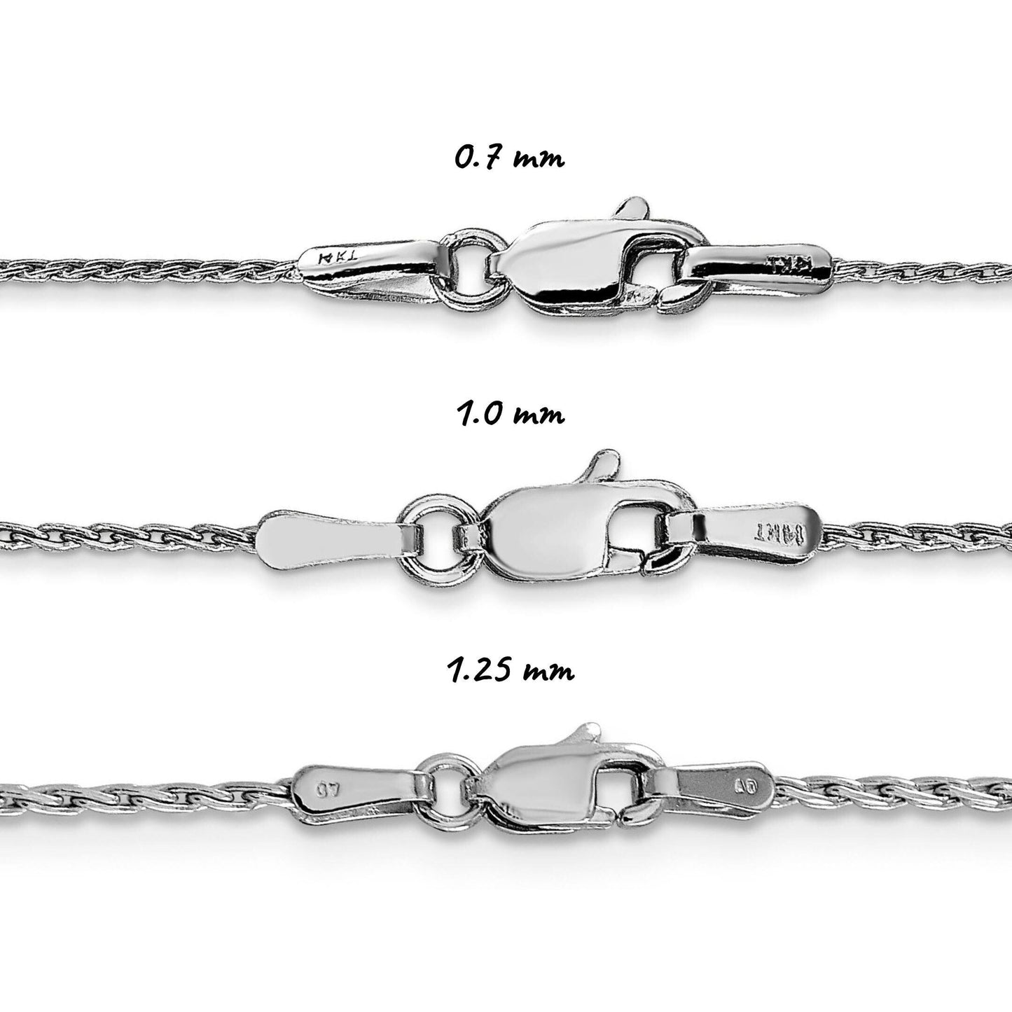 Solid 14K White Gold Round Parisian Spiga Wheat Chain Necklace, 16"-24" Inch, 0.7mm-1.25mm Thick