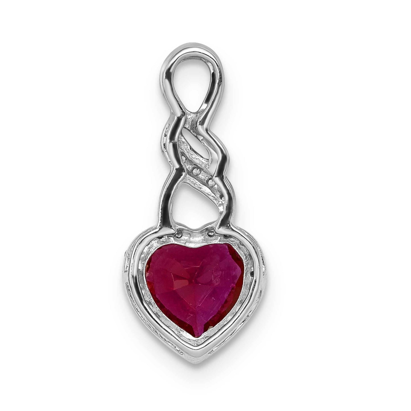 14K White Gold, Diamond, and Ruby Heart Chain Slide