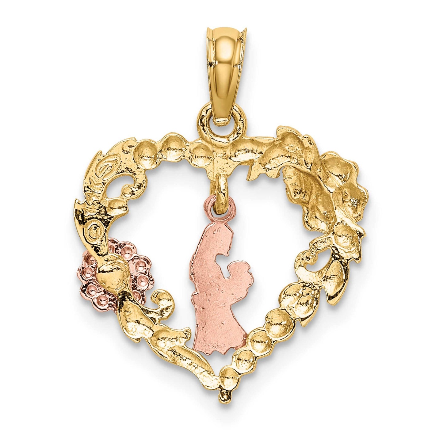 14K Yellow, White, & Rose Gold Motherly Love Floral Heart Charm