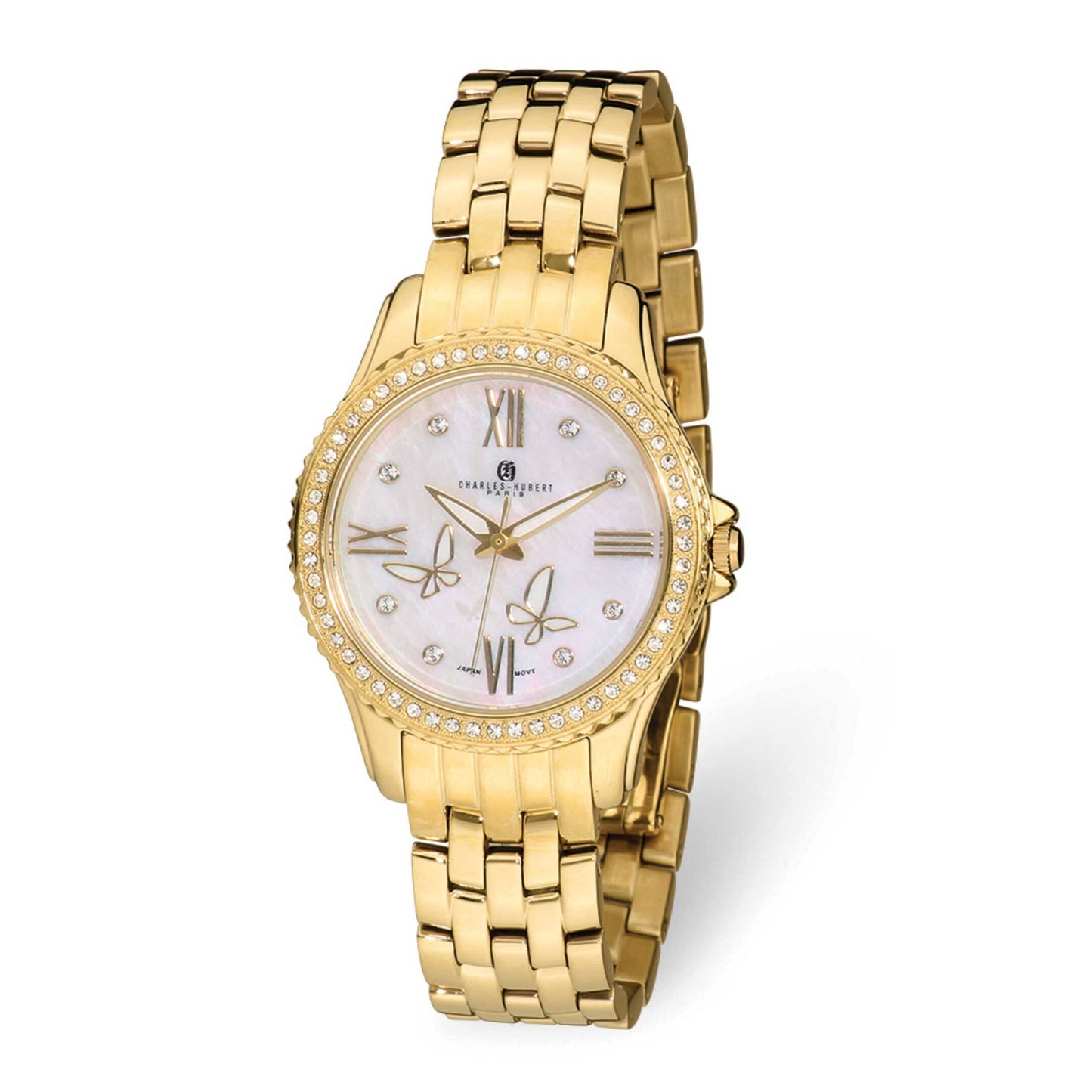 Charles Hubert Stainless Steel Gold / Silver Tone with White Butterfly Dial Watch
