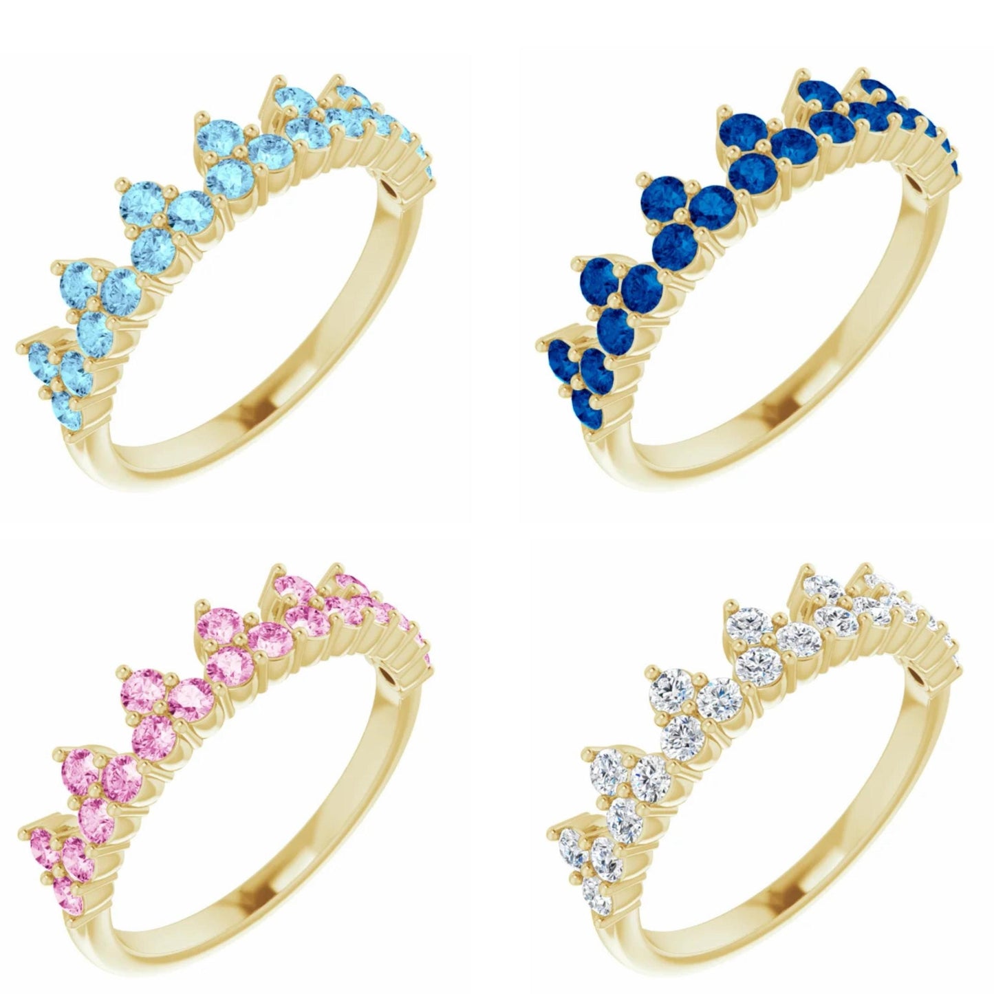 14K Yellow / White / Rose Gold or Platinum Gemstone Stackable Crown Ring