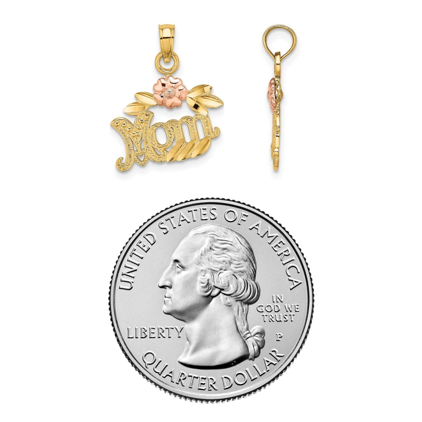 14K Yellow and Rose Gold Textured mom with Flower Charm