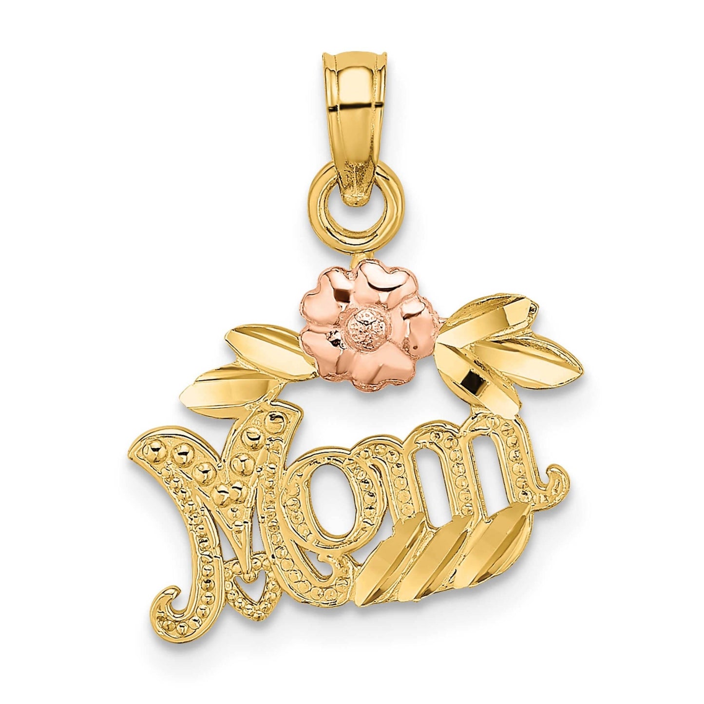 14K Yellow and Rose Gold Textured mom with Flower Charm